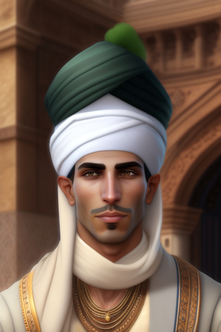 Lexica - An Algerian man with white skin, wearing a turban, black eyes ...