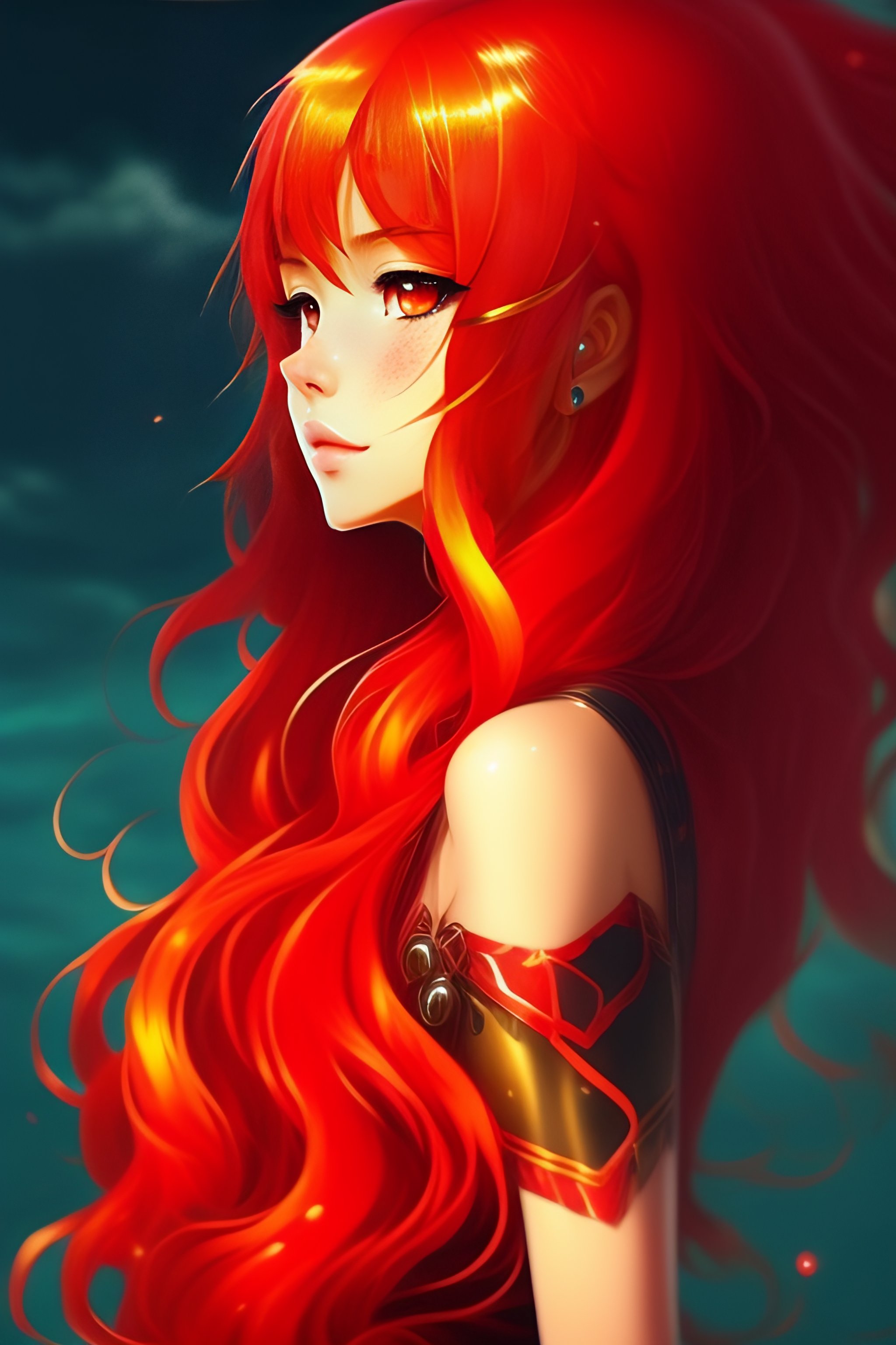 Lexica - Slime girl long hair, red hair, Red skin anime