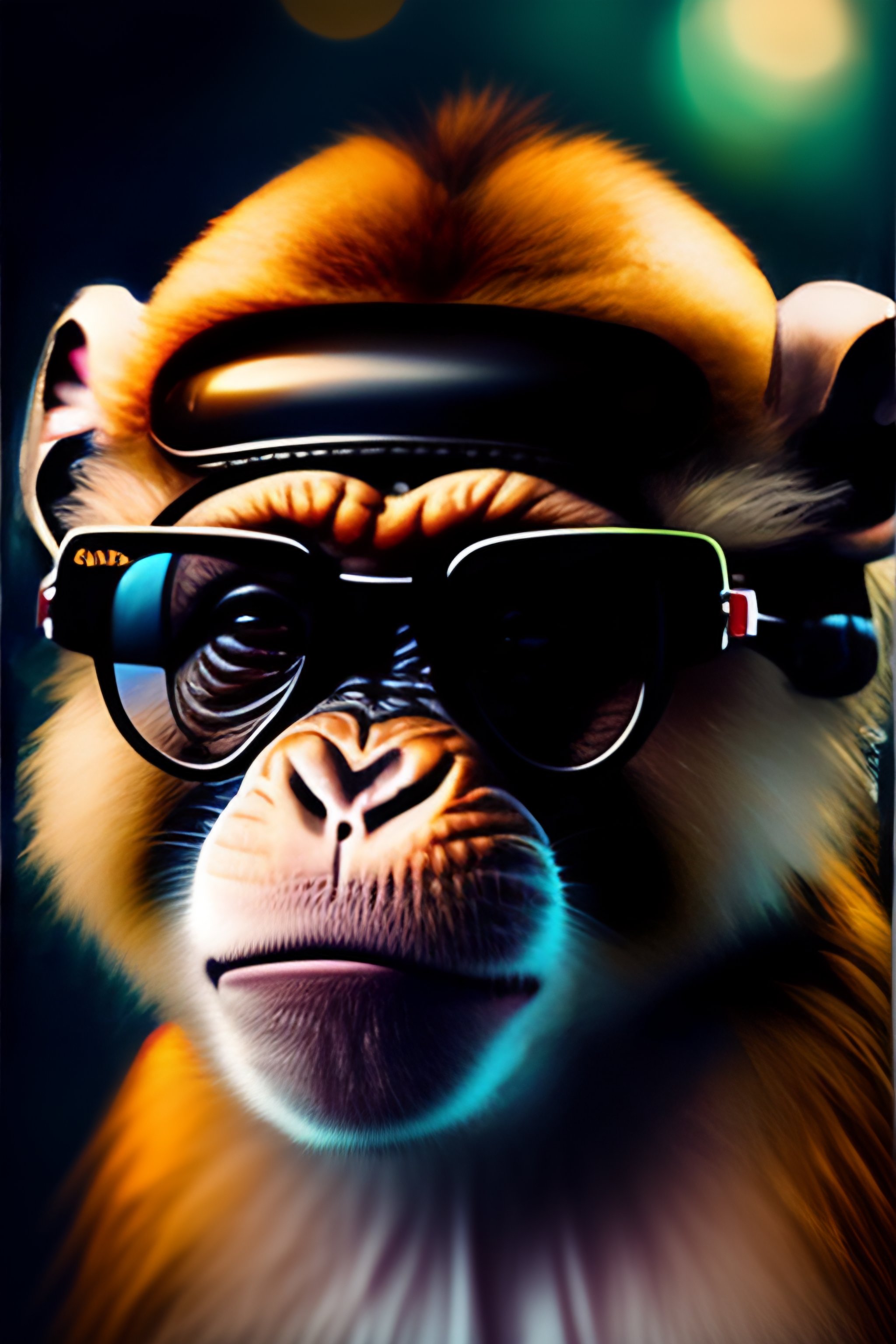 Lexica - Monkey head with racing glasses happy emotion bitting a ...