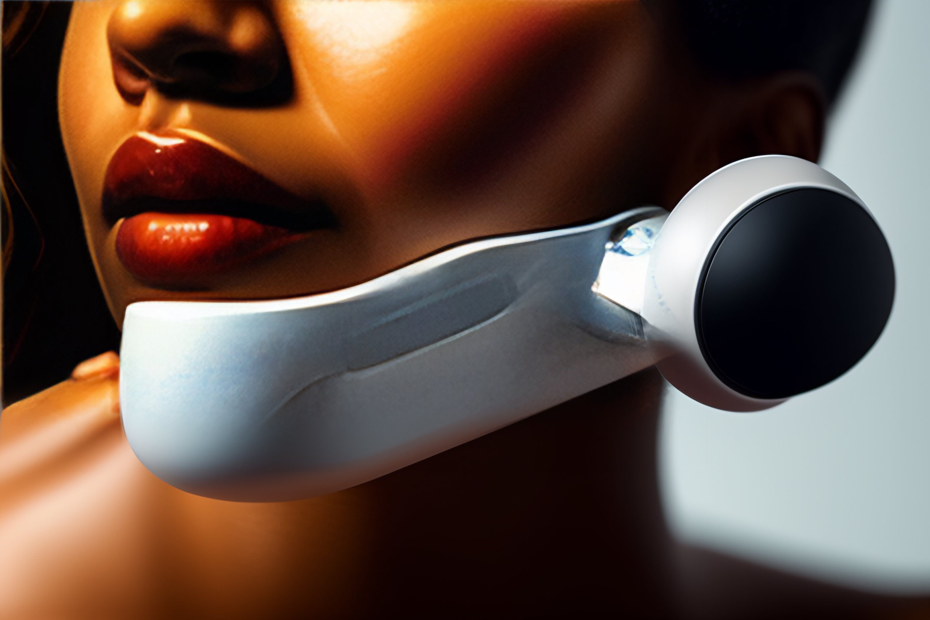 Lexica - A close-up of a person's face with a facial massage device ...
