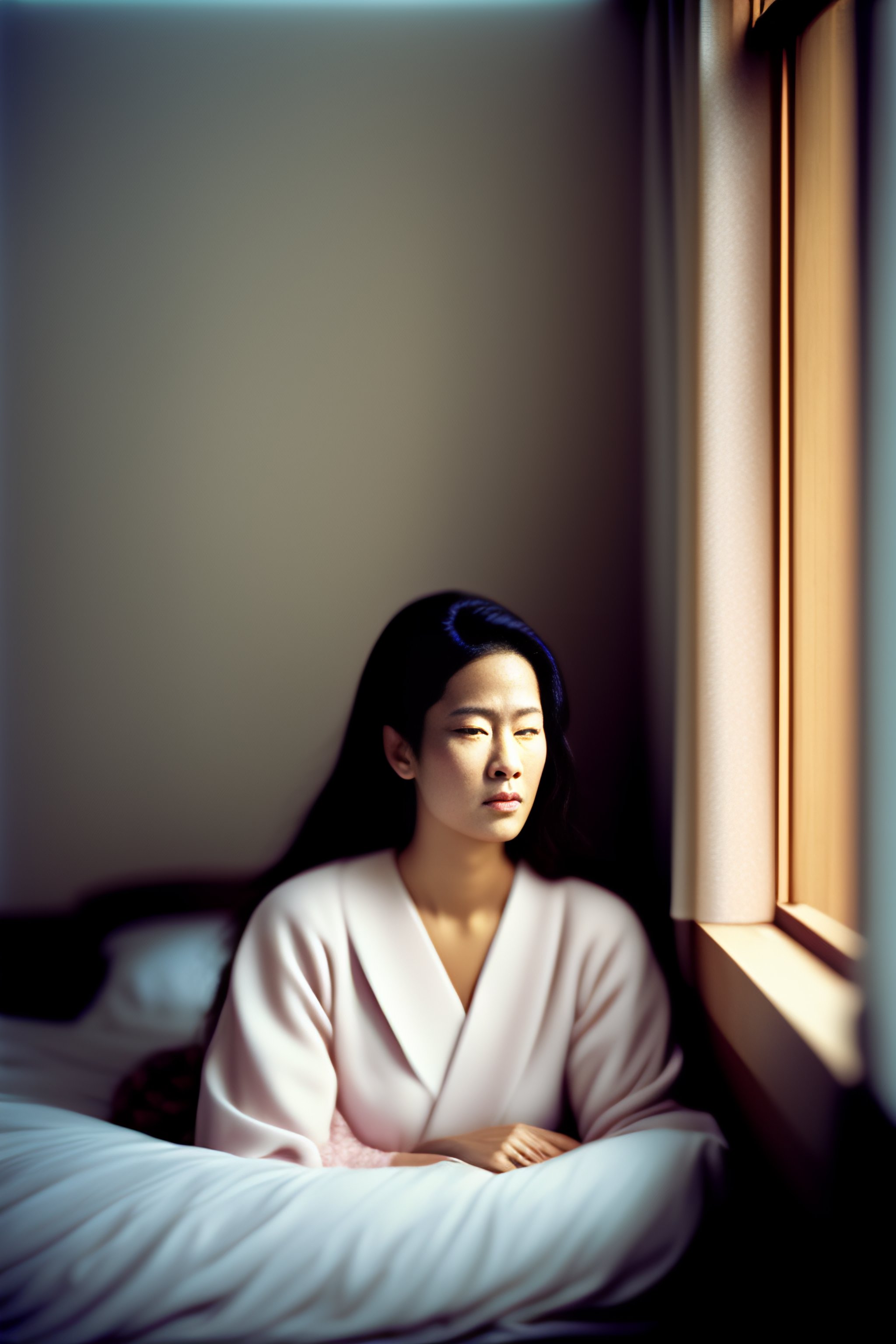 Lexica - Analog Portrait of a woman sitting on her bed, Portra 400