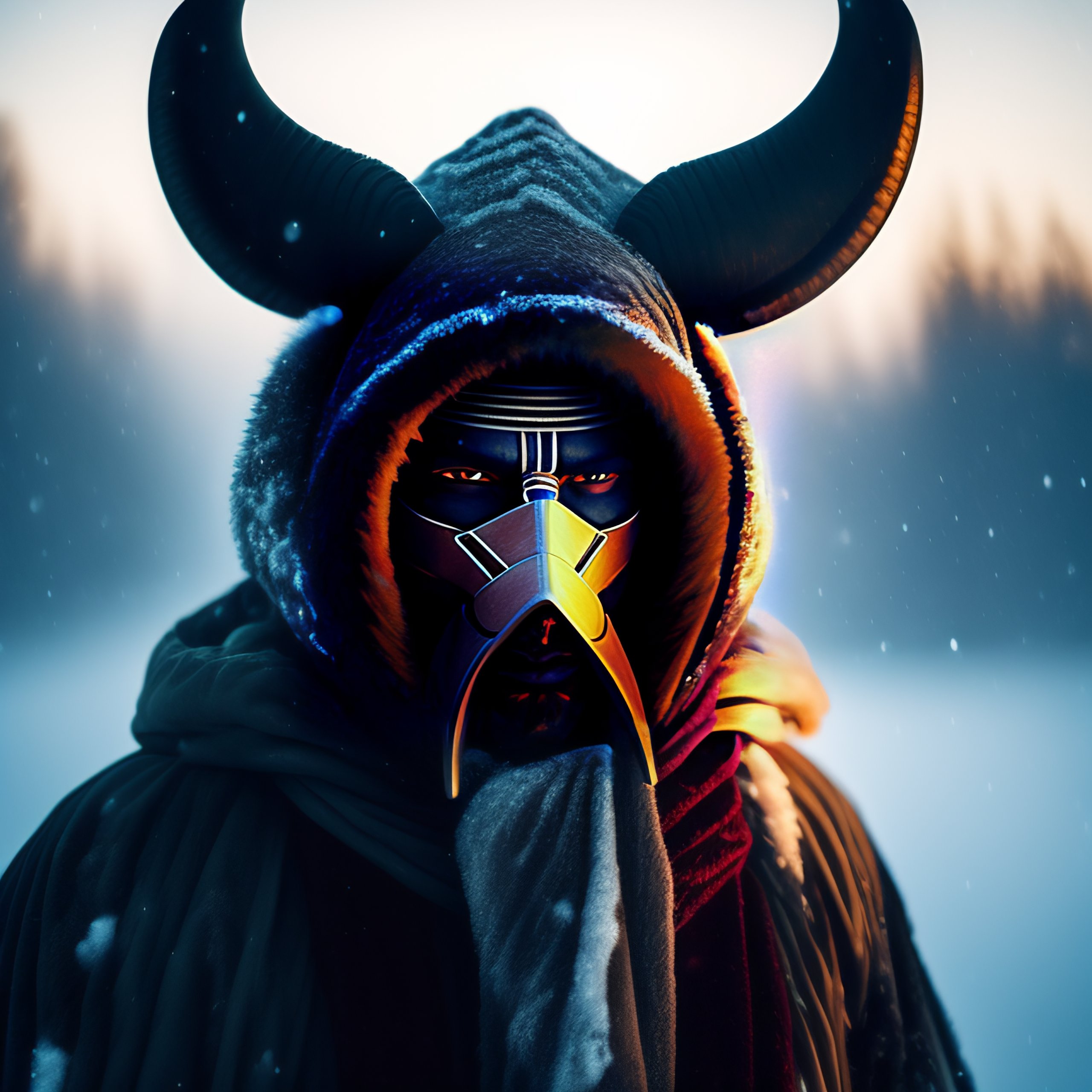 Lexica - Mysterious tribal man wearing a mask with big horns, no face ...