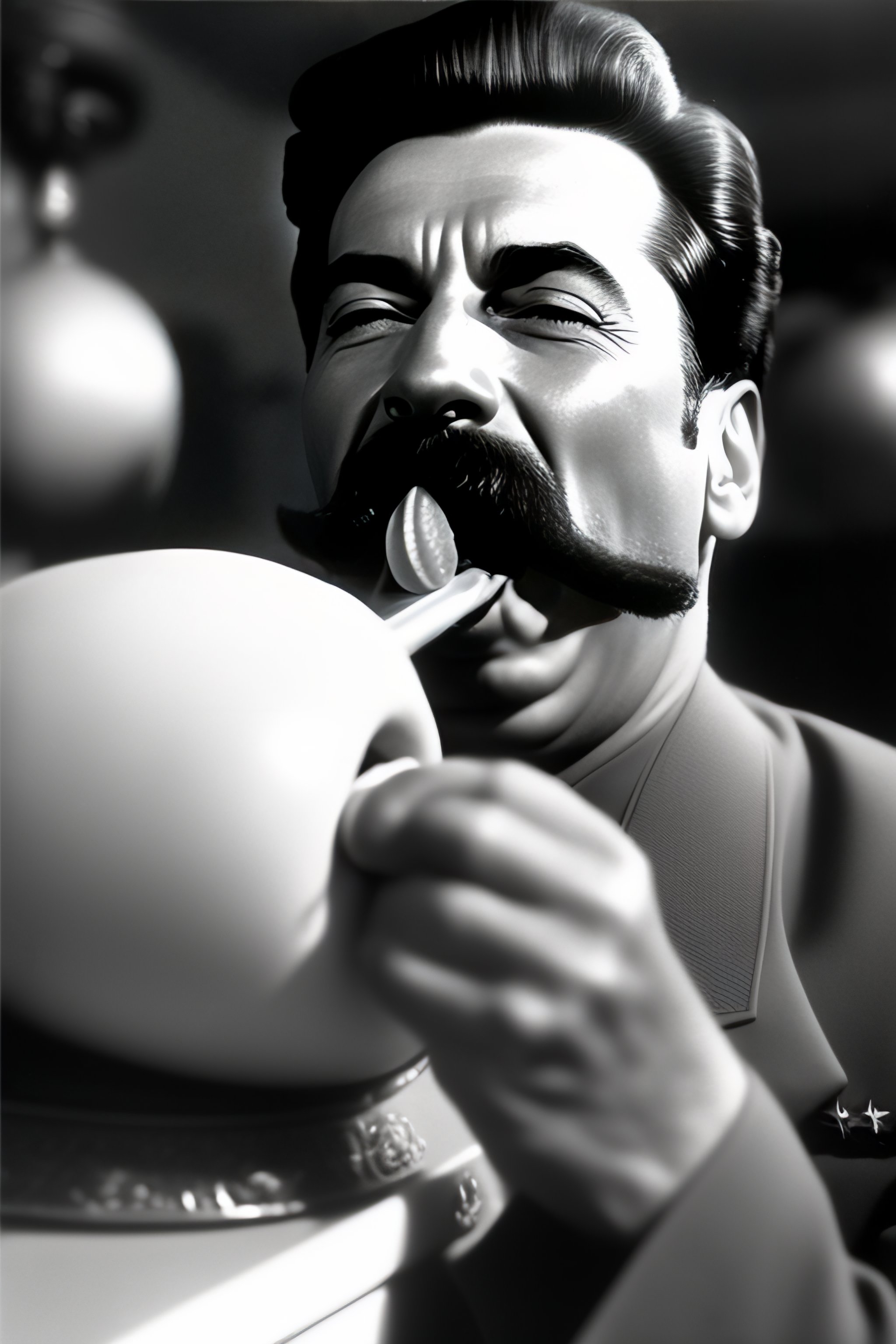 Lexica - Stalin licking a very big wrinkly sausage, 1940s, big tongue