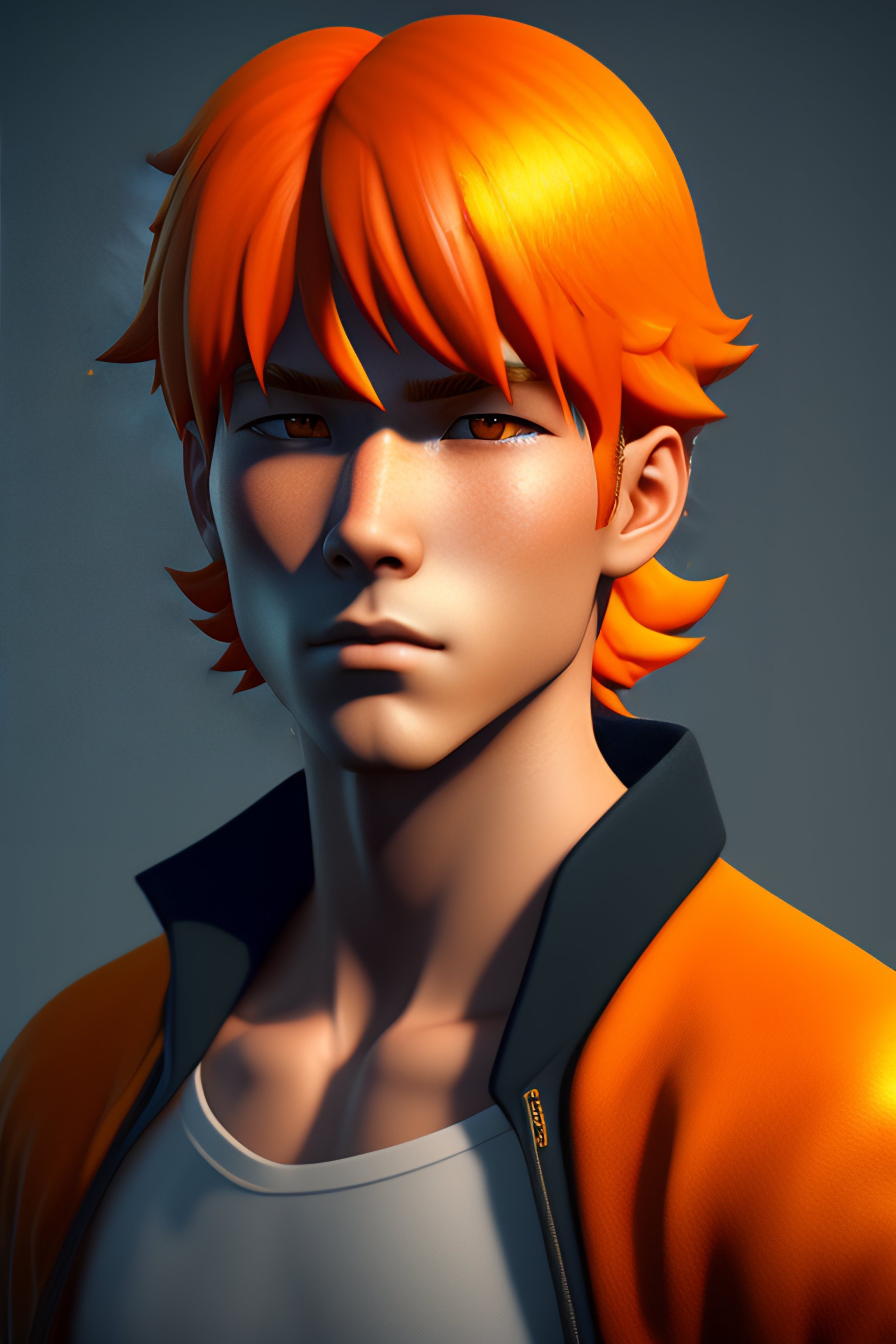orange hair boy anime