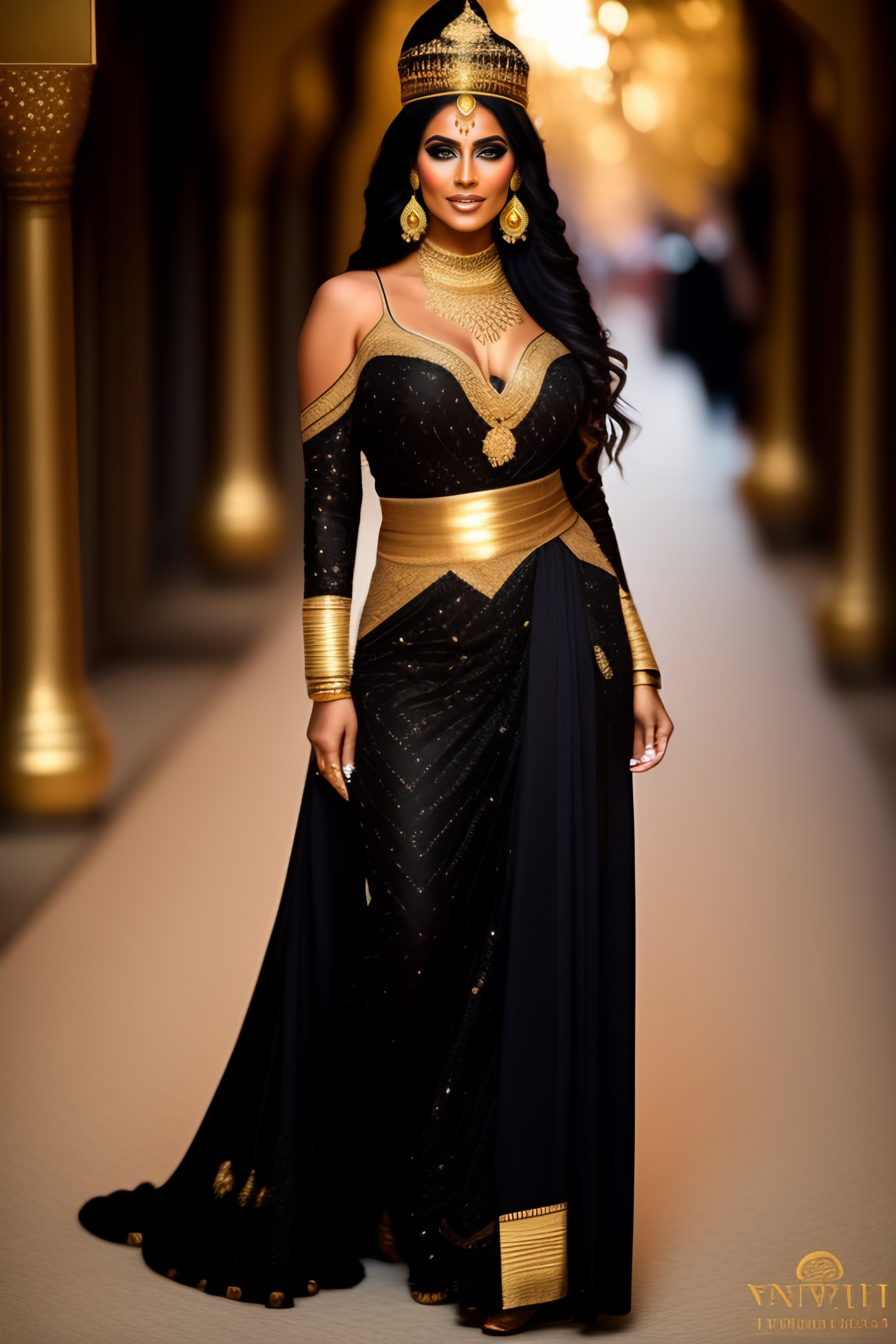 Lexica Beautiful arabian princess wearing black clothes and gold full body view ultra detailed