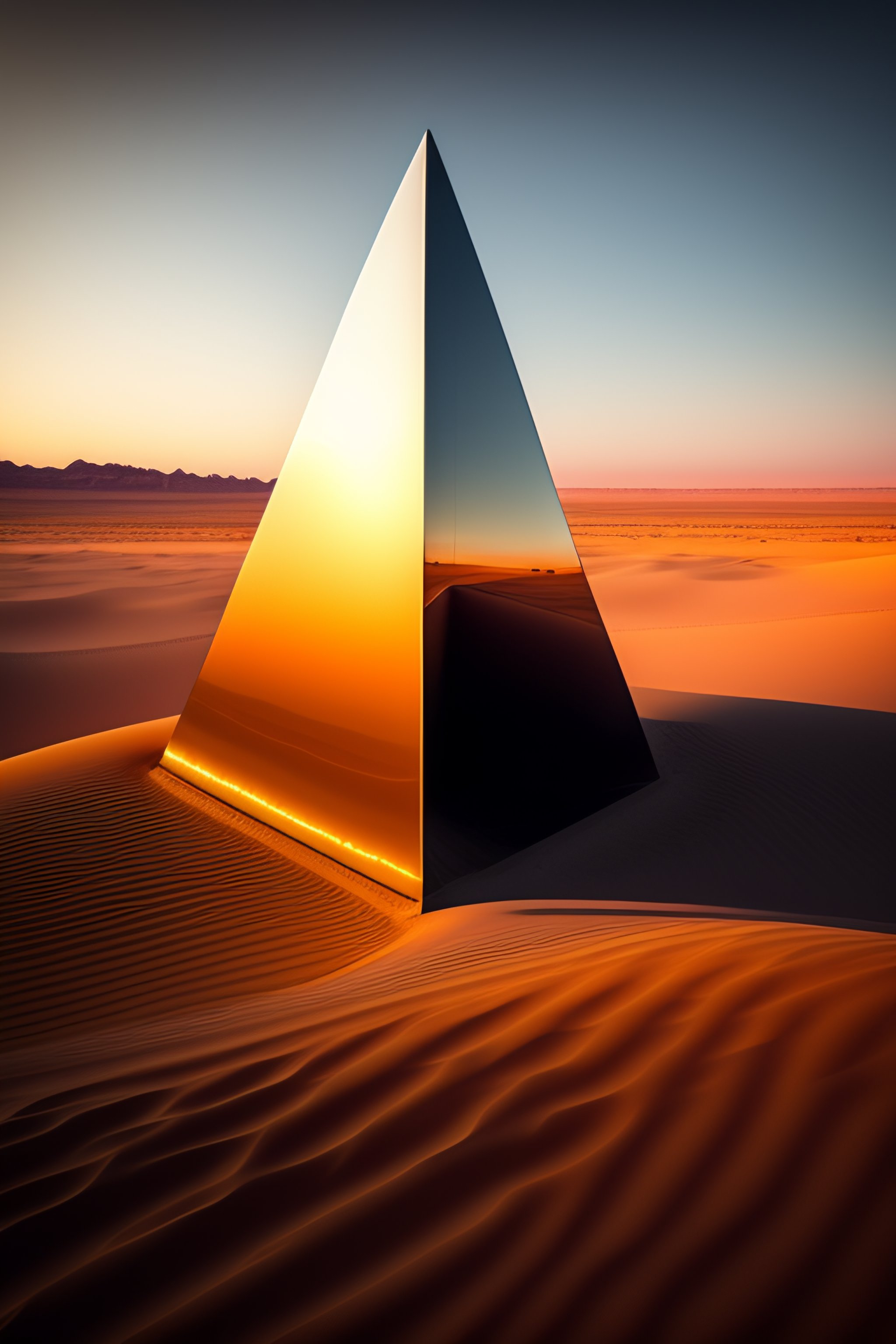 Lexica Large Metal Monolith In Desert Highly Reflective