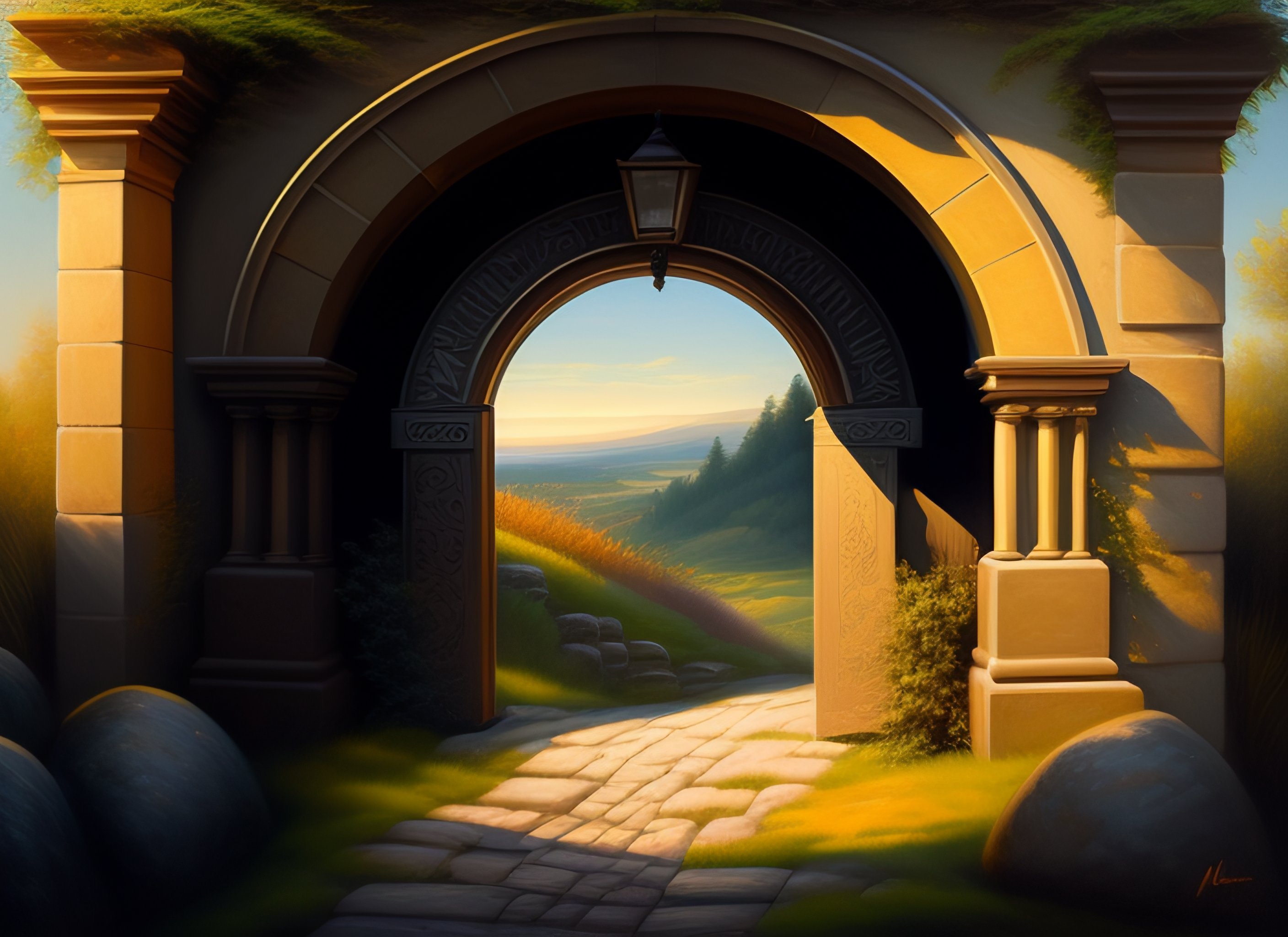 Lexica Entrance to a family crypt built into a hillside, painting