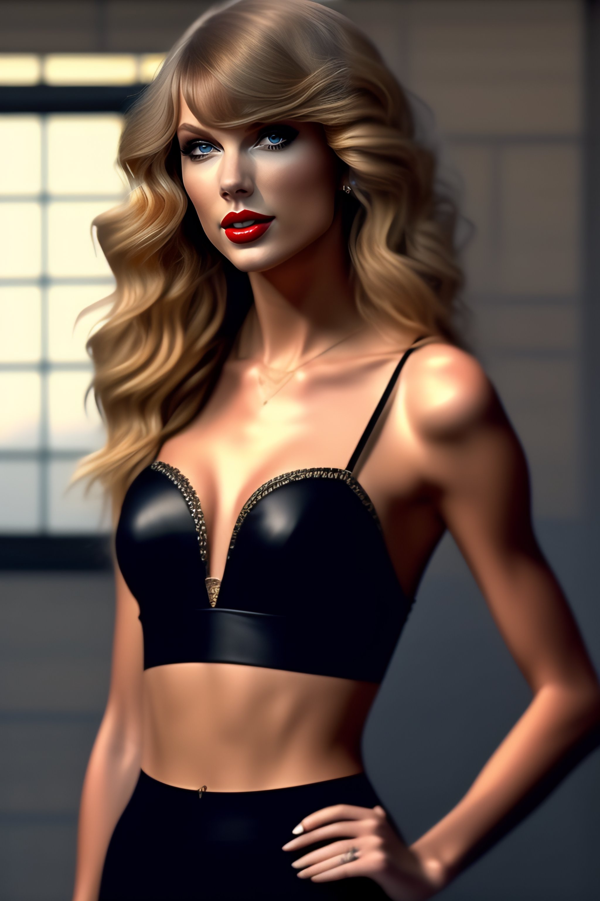 Lexica - Taylor swift, full body view, wearing in black bra, very