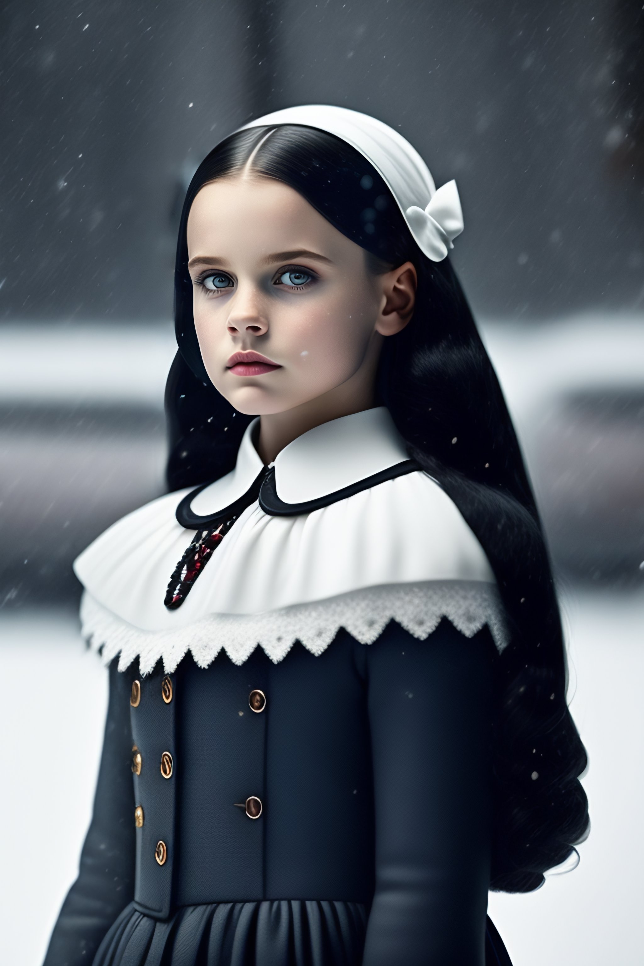 Lexica - Wednesday Addams junior 2022 in russian winter white and black ...