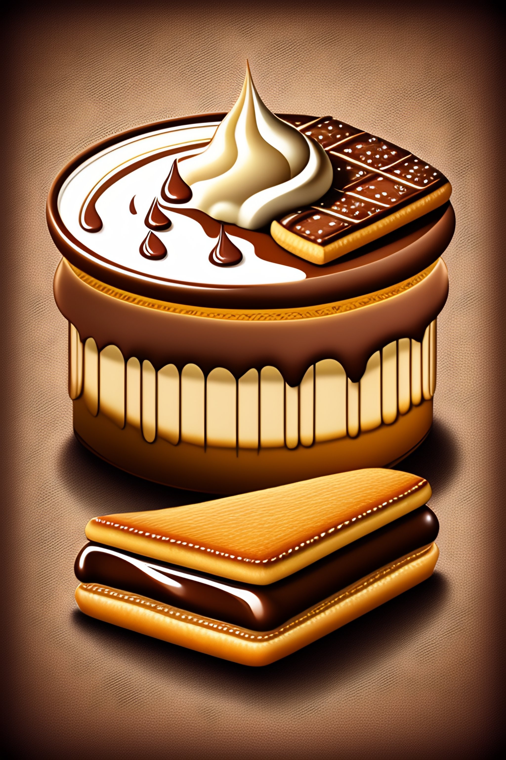 Lexica Dessert with chocolate biscuit and vanilla cream, sandwich