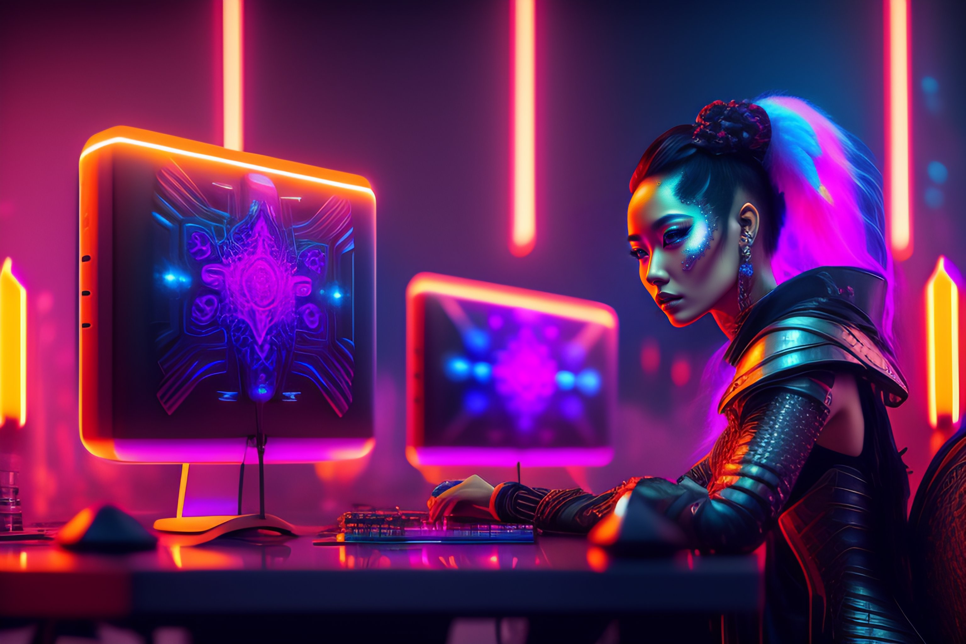 Lexica - Cyberpunk, female necromancer, titanium skeleton, cosmos ...