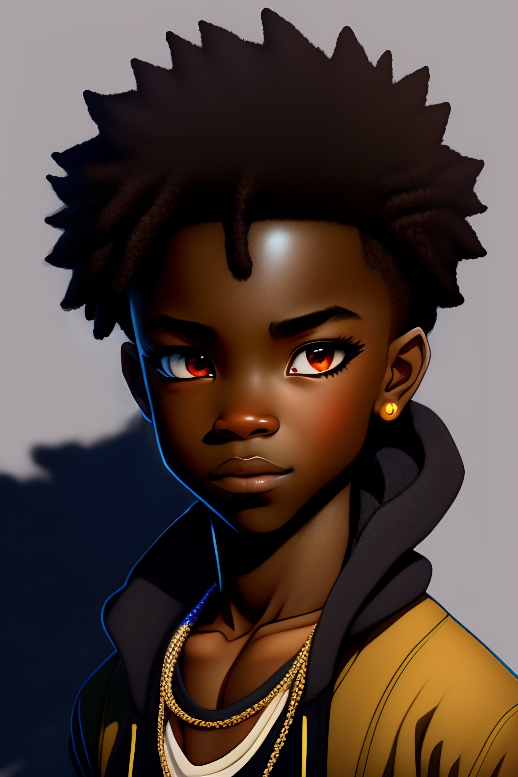 Lexica - A boondocks style art of very black skin anime darkest boy