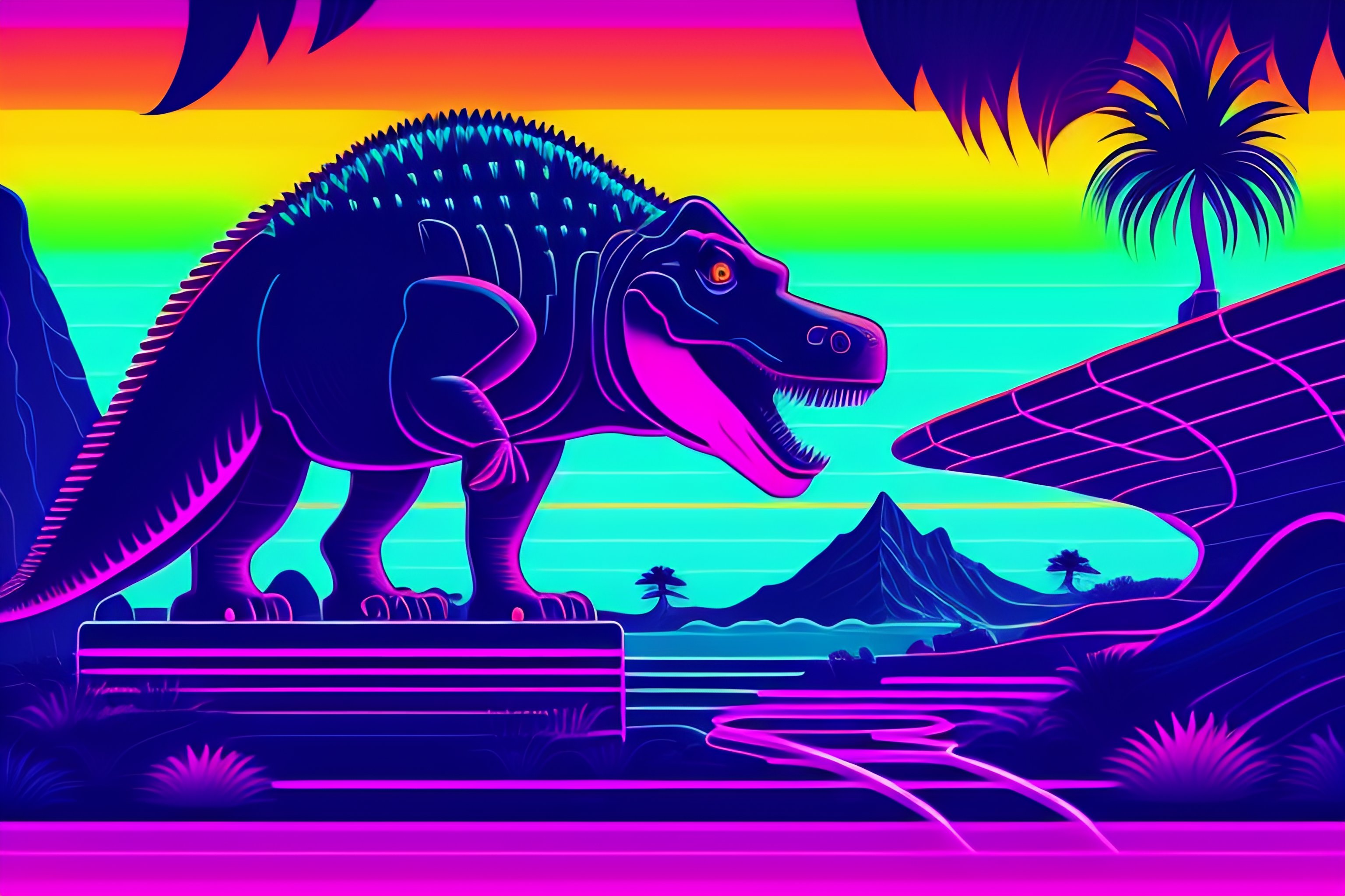 Lexica - Synthwave style vector art, horizontal neon lines ...