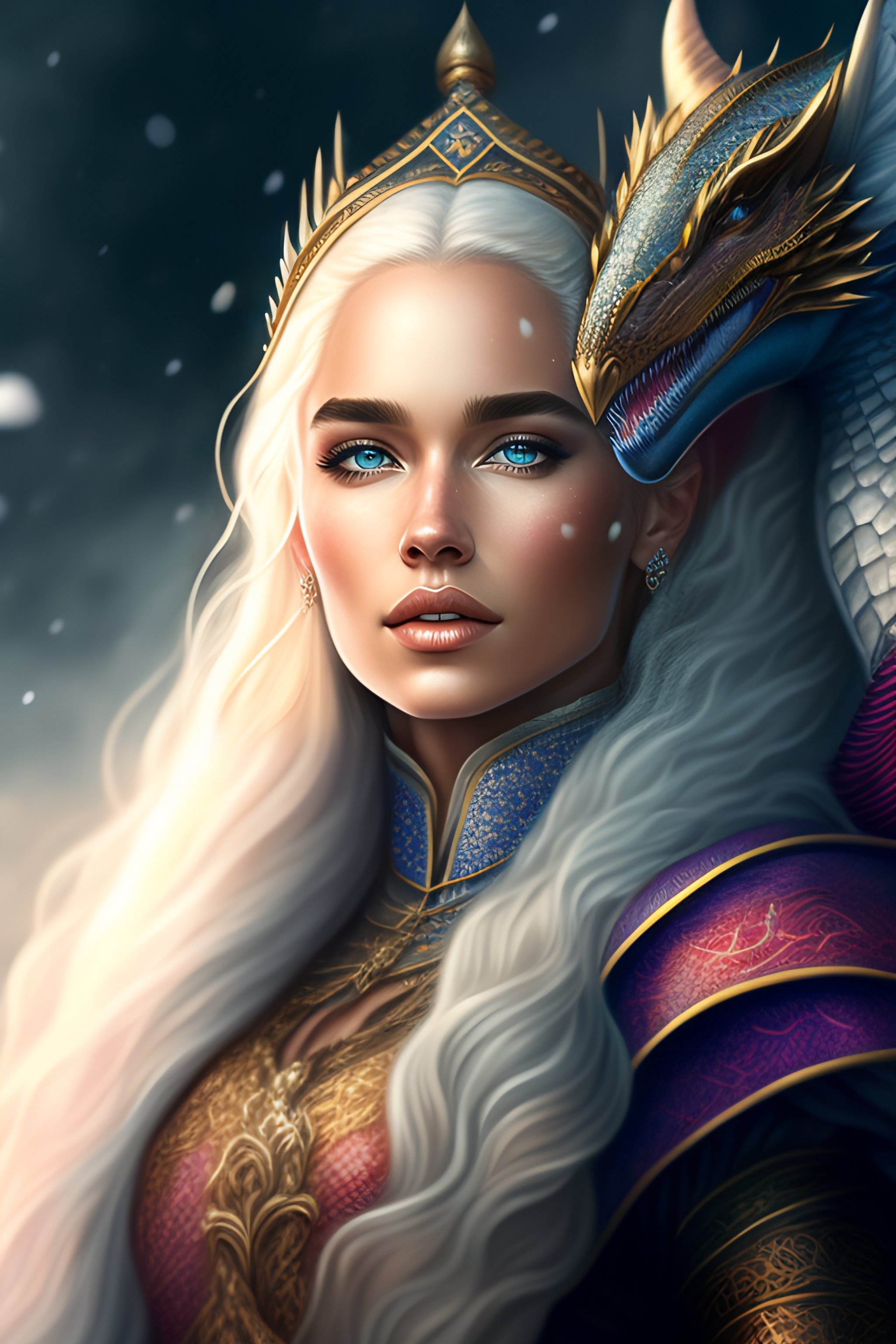 Lexica - Amazingly beautiful Daenerys Targaryen wearing intricately  detailed clothing with fur trim riding her dragon, beautiful face,  hyperdetailed ...