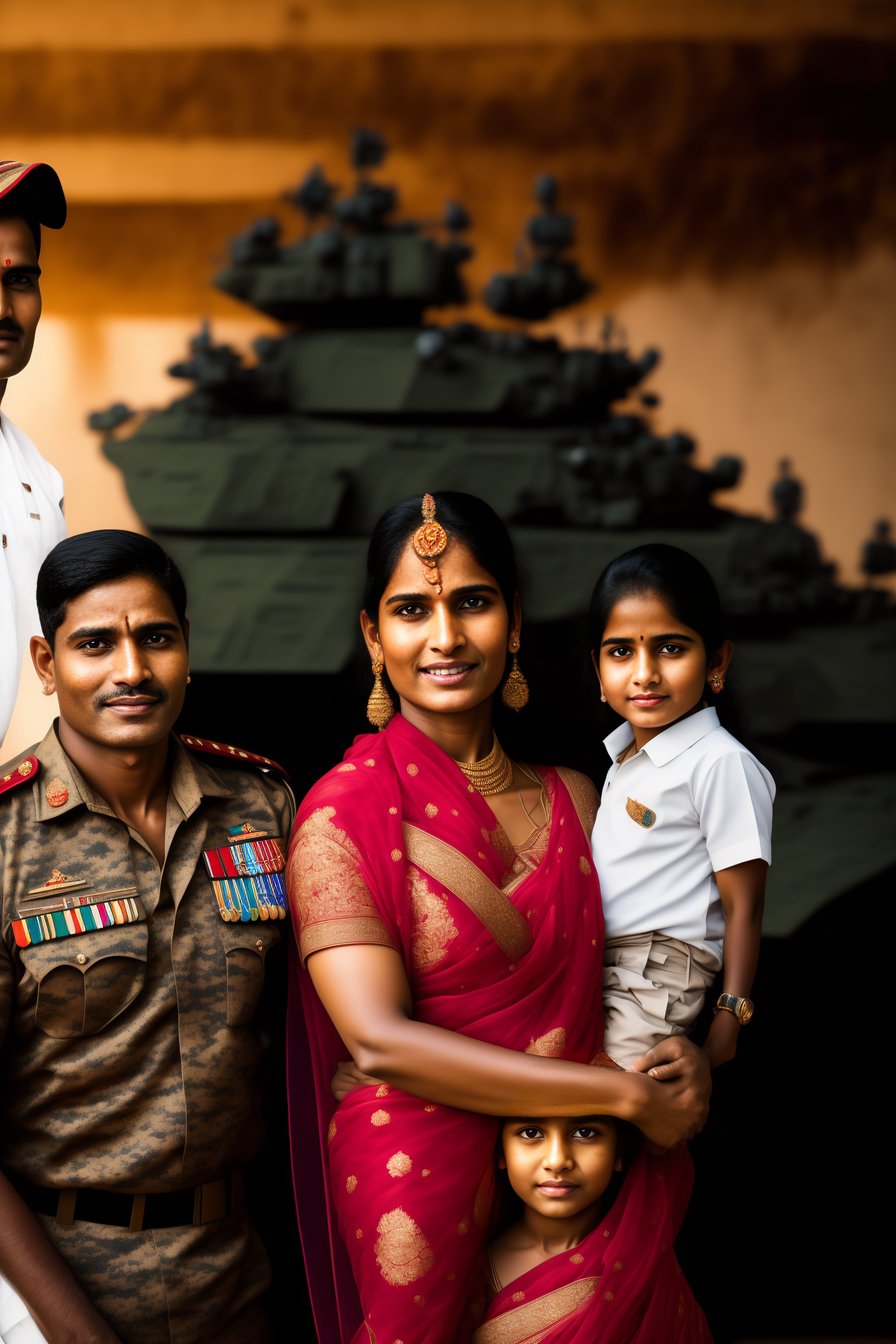 Lexica - Portrait of indian soldier and his family in which the wife is ...