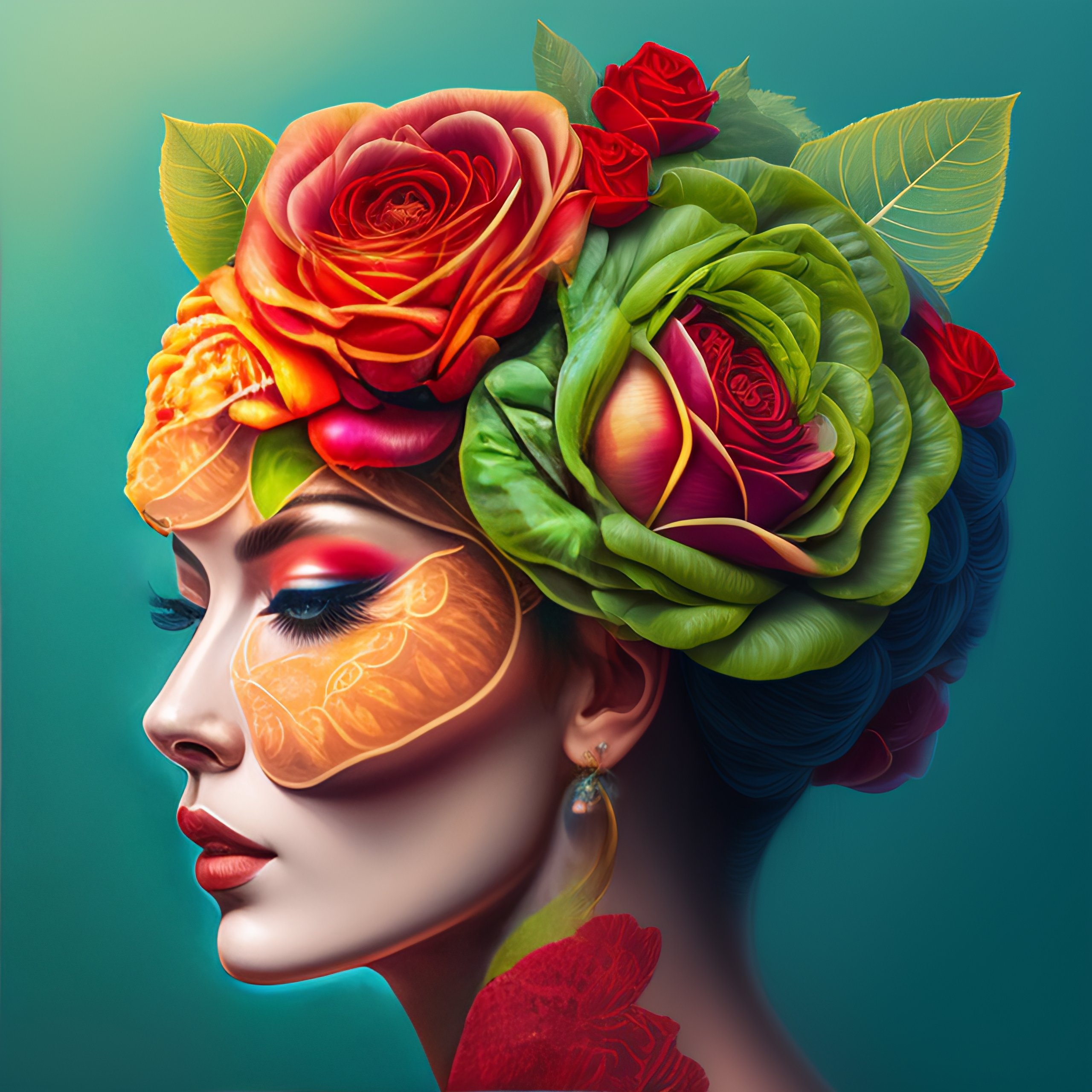 Lexica - The anatomy of a head of lettuce with roses, an ultrafine ...