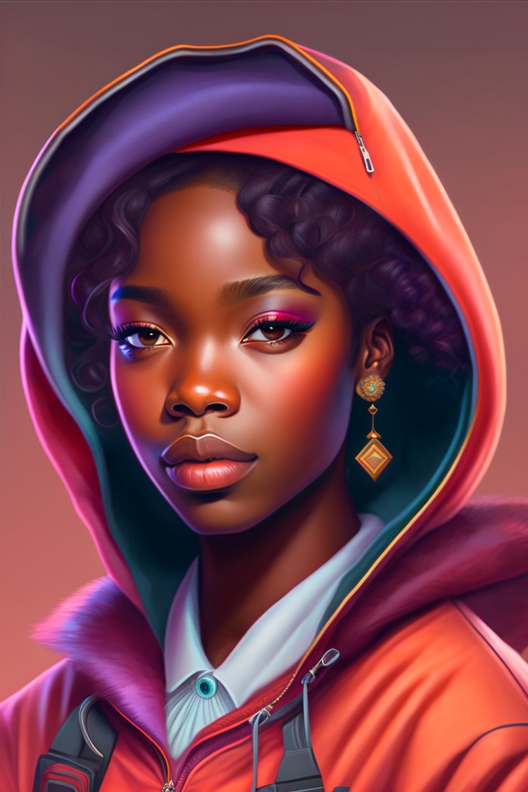 Lexica - {{{{retro artstyle}}}}, {{masterpiece)),best quality,  illustration,1 girl, mature black female,, beautiful detailed eyes,long  sleeves, hoodi...