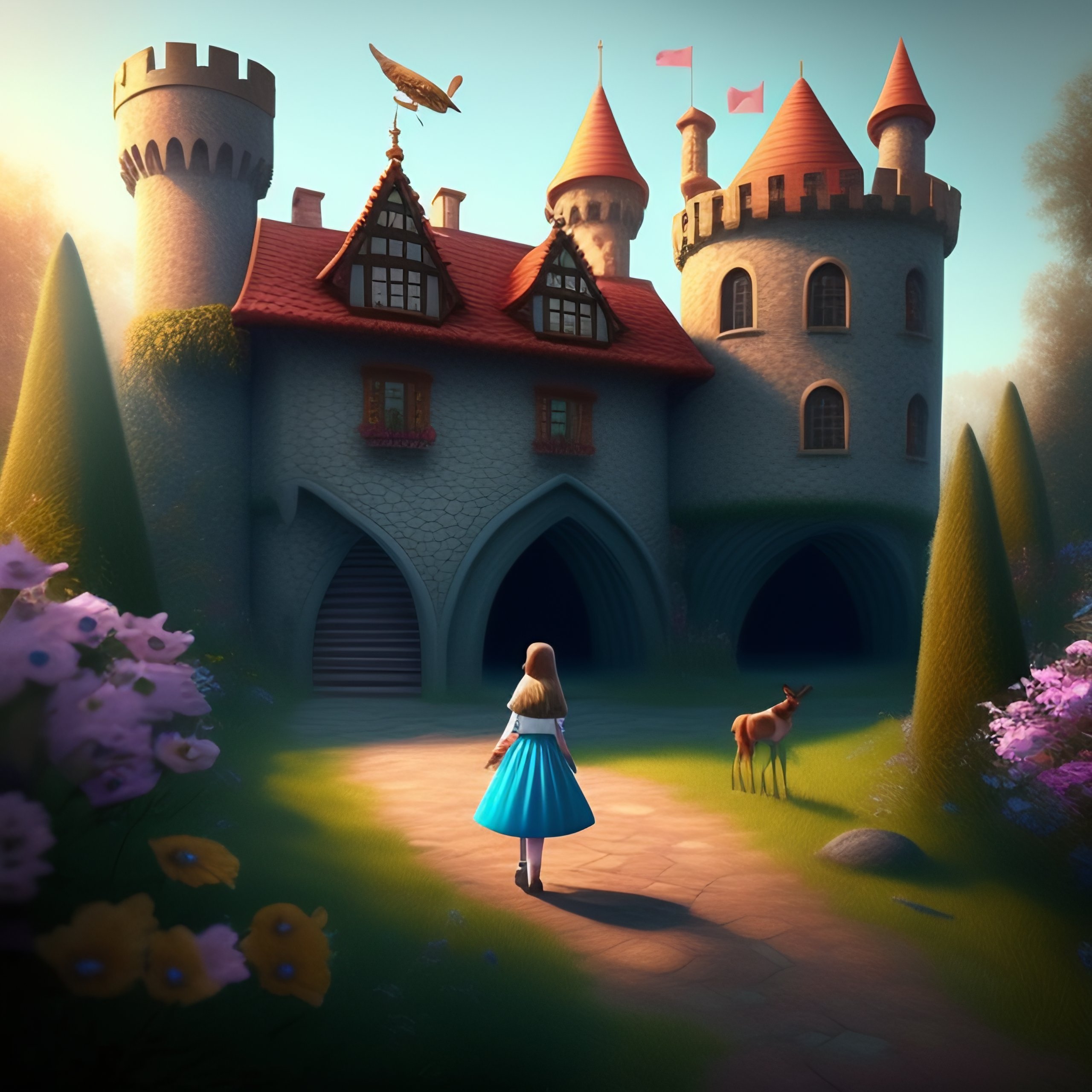 Lexica - Little girl Alice entered the castle, she saw a group of ...