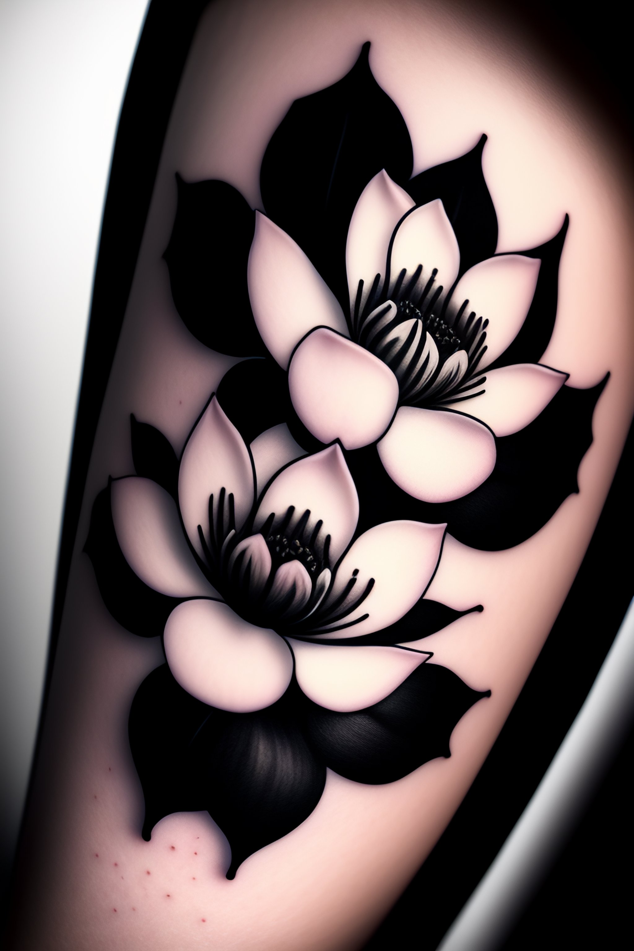 Lexica MINIMALIST BLACK AND WHITE LOTUS FLOWER TATTOO WITH FINE LINES