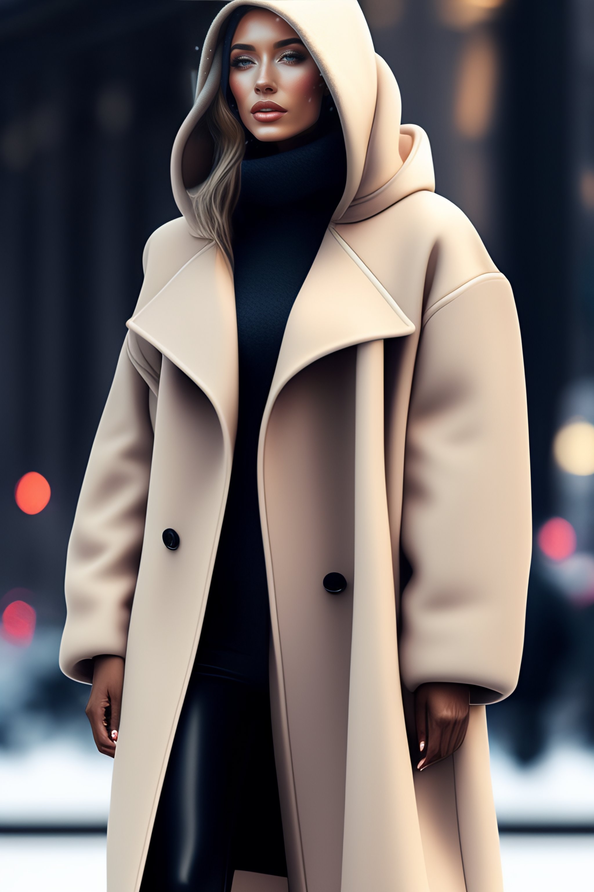 Hooded asymmetrical outlet coat