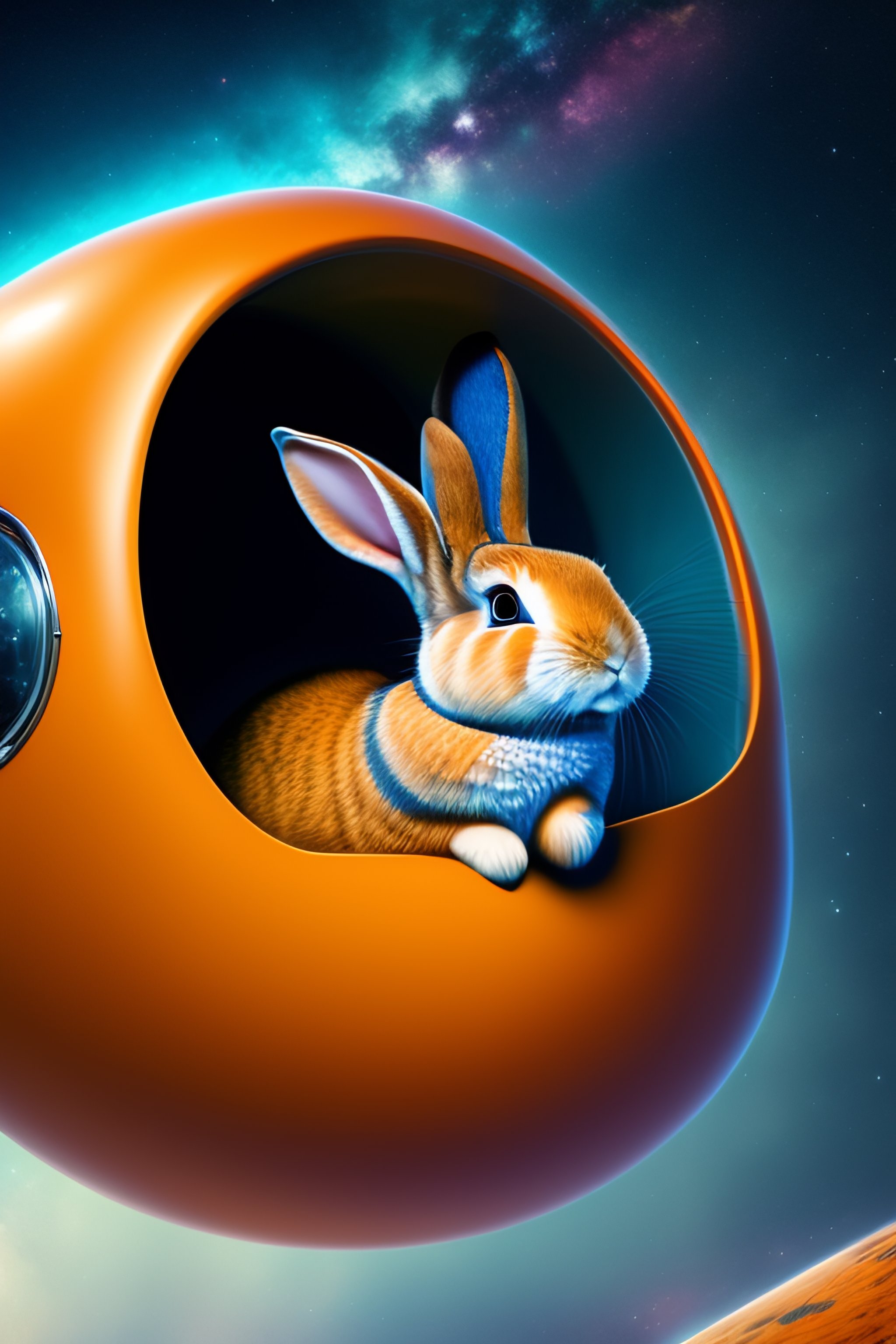 Lexica - Rabbit king traveling in his rocket in the universe