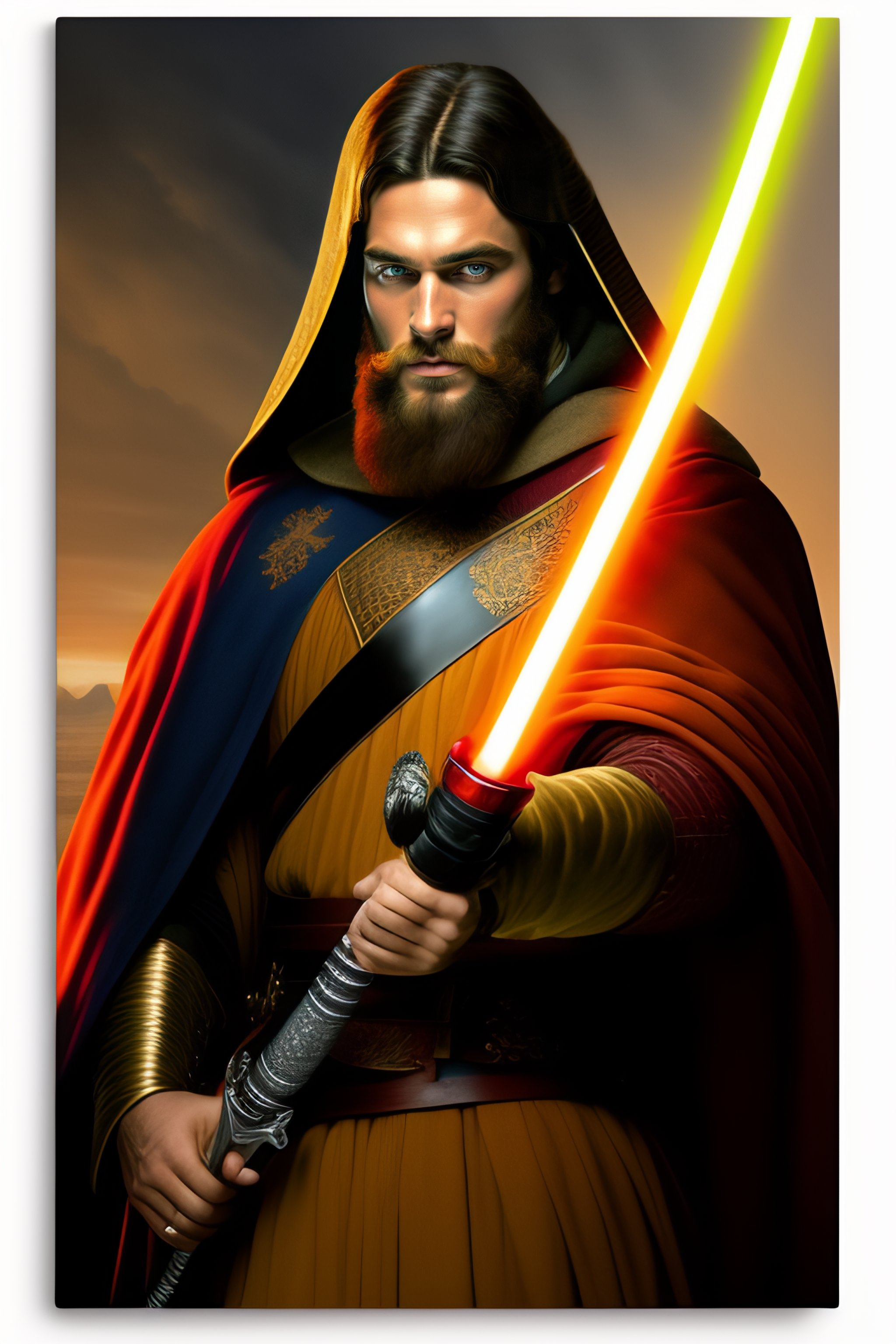 Lexica - Portrait of medieval obiwan with lightsaber