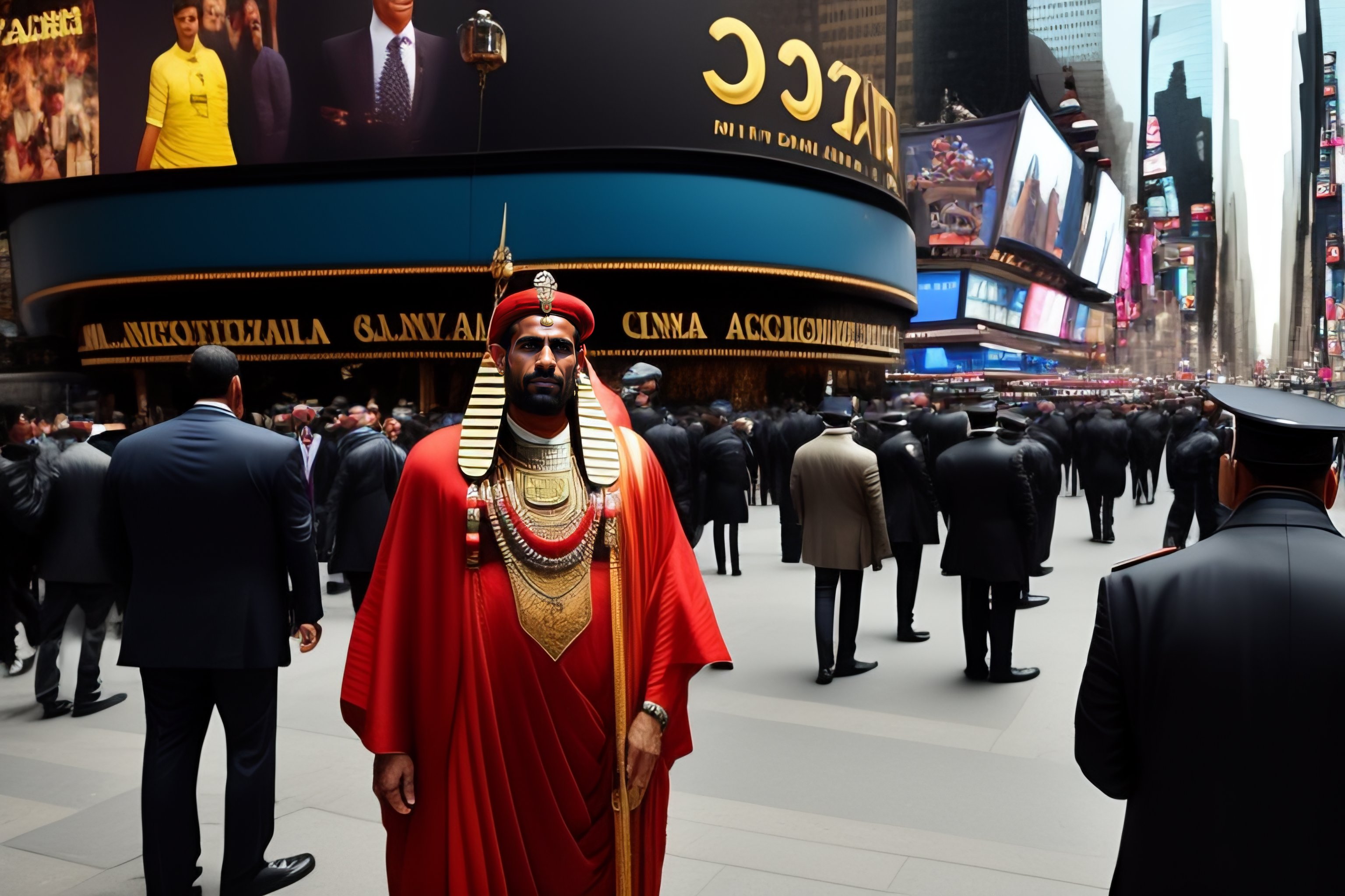 Lexica - An egyptian farao on time square in new york. people around ...