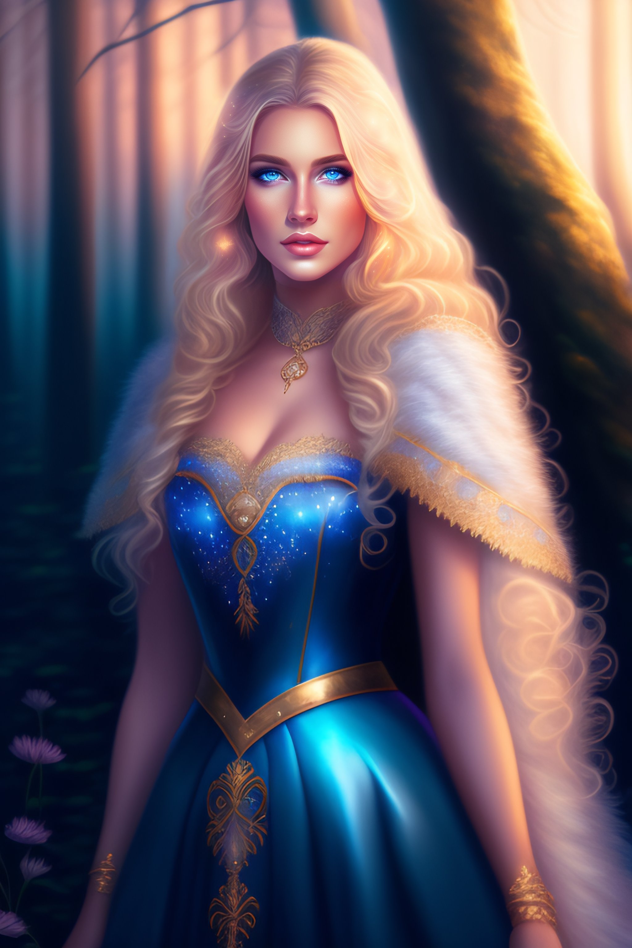 Lexica Blonde Woman Pretty Face In Princess Dress With Wolf Dark