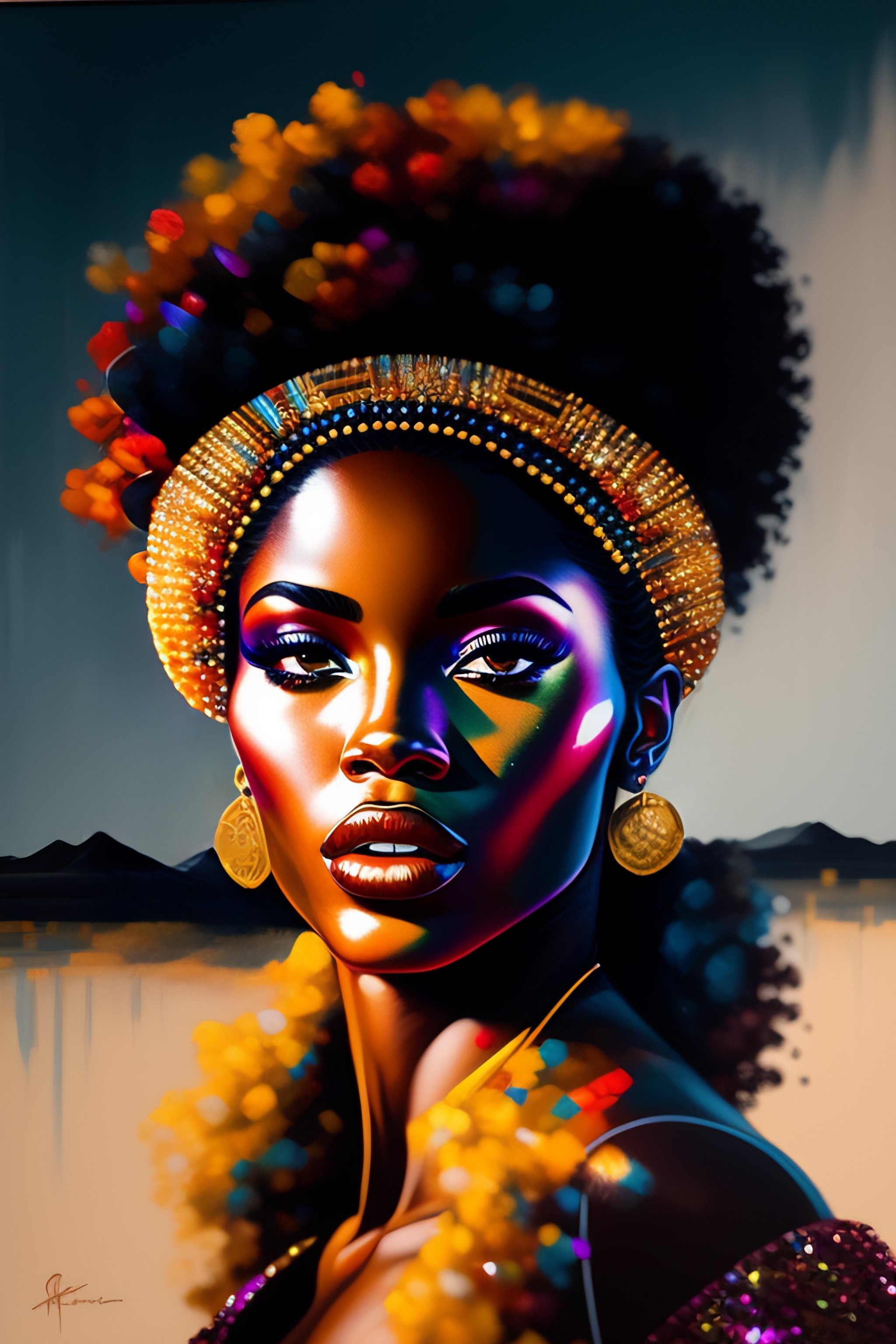 Lexica Abstract Painting of Beautiful African American Model made of