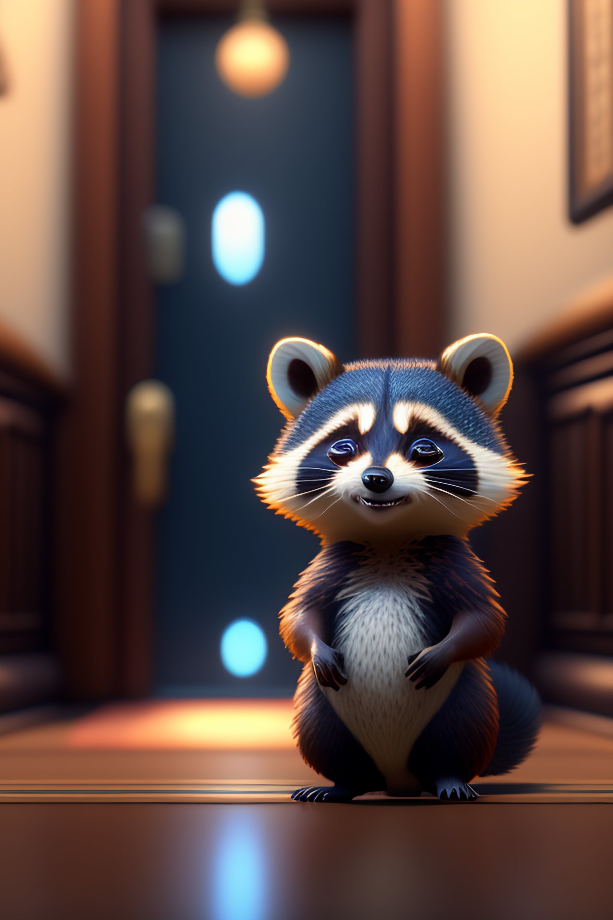 Lexica - Cute small racoon waving at me and smiling greeting me in ...