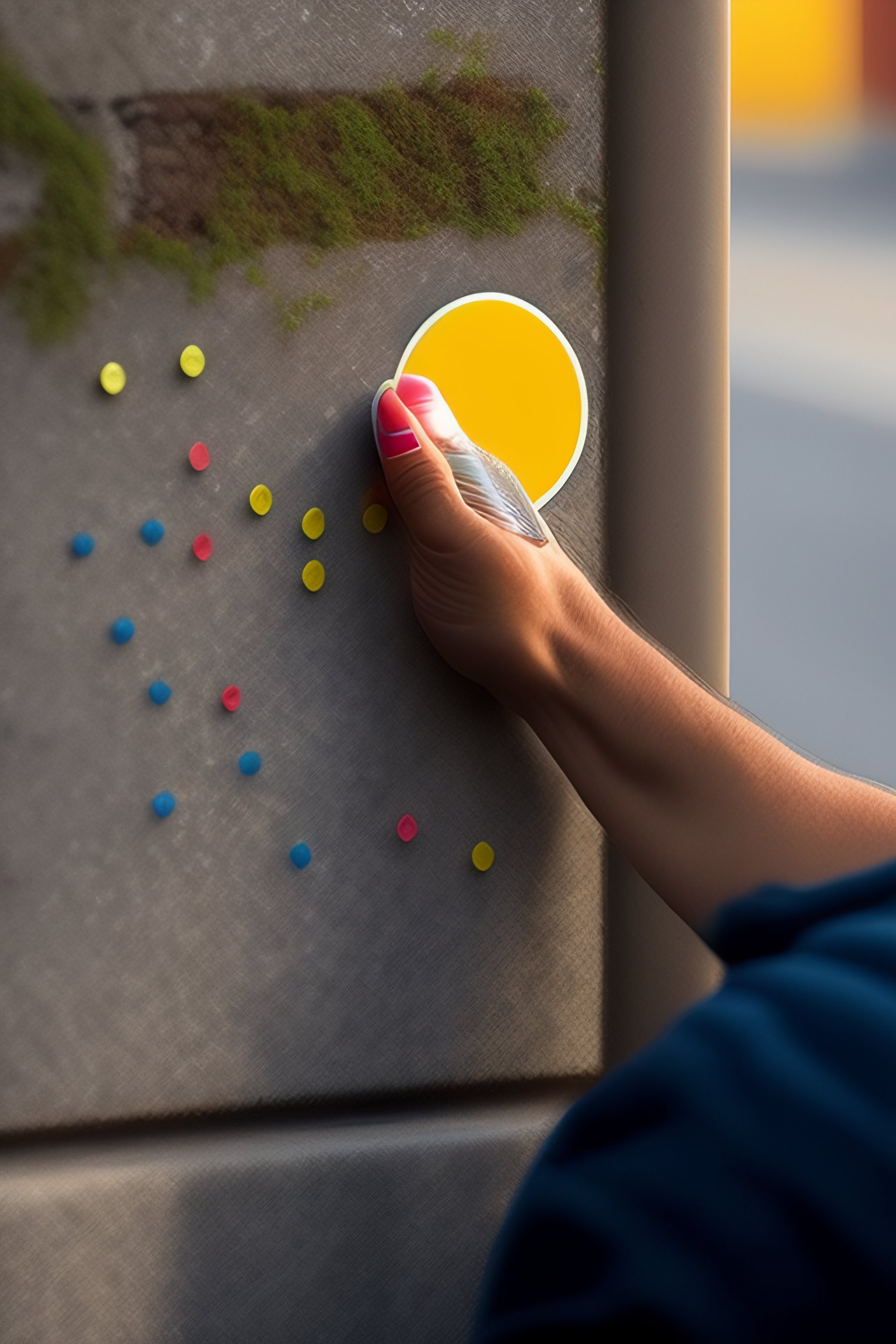 Lexica - People sticking small stickers on the wall and streets sticker ...