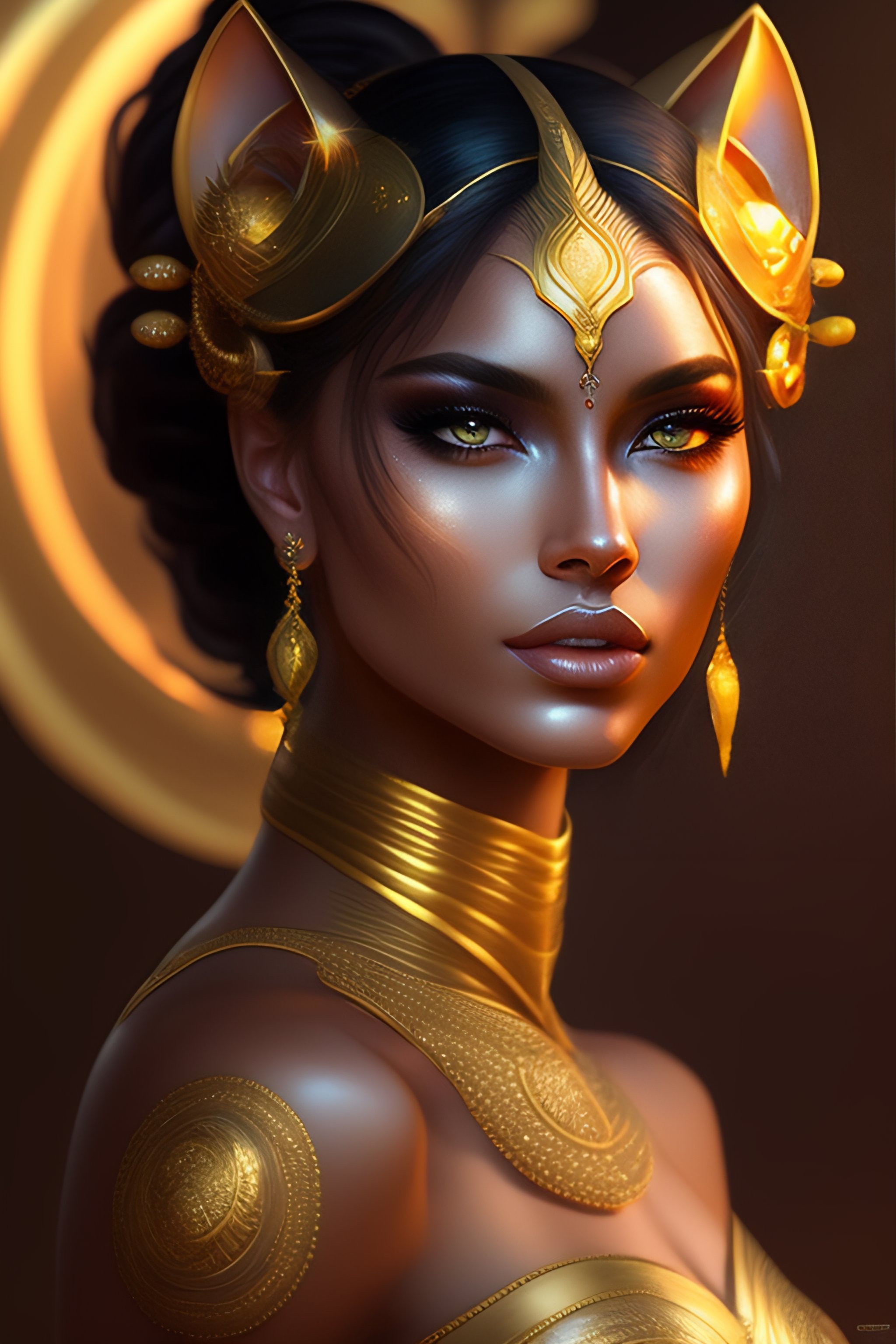 Lexica - Cat head a beautiful cinematic female sand goddess, golden ...