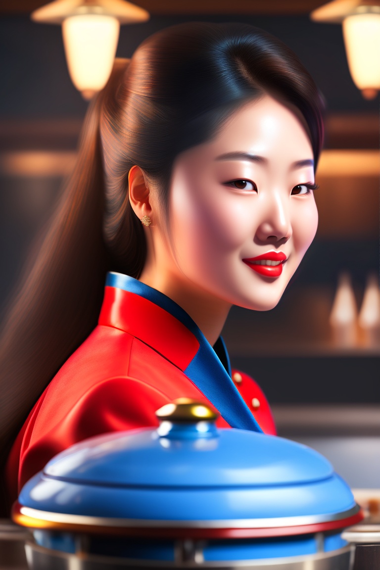 Lexica Portrait Korean Natural Beautiful Woman Red And Blue In Hot Pot Restaurant Highly