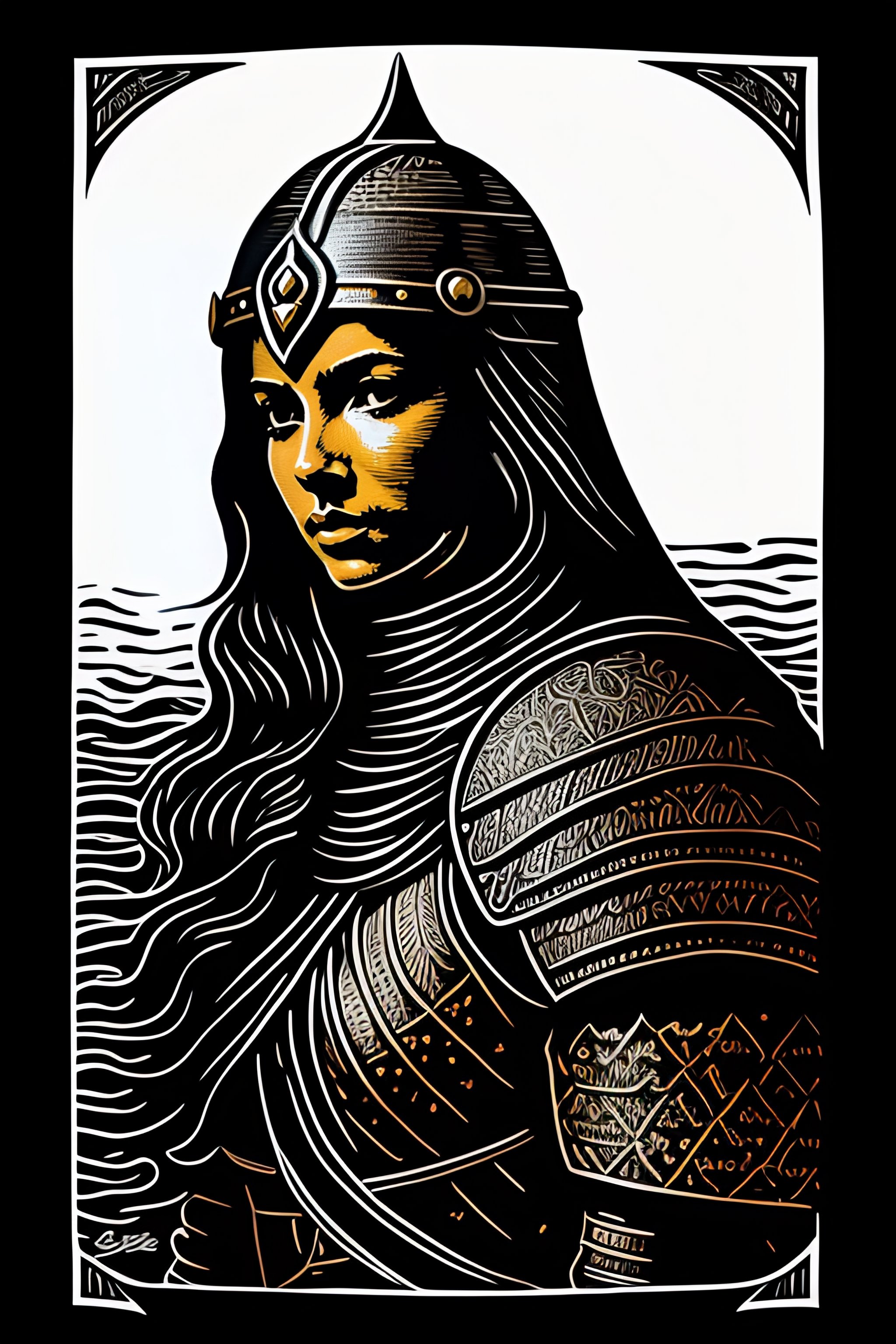 Lexica - An award winning linocut of a female knight