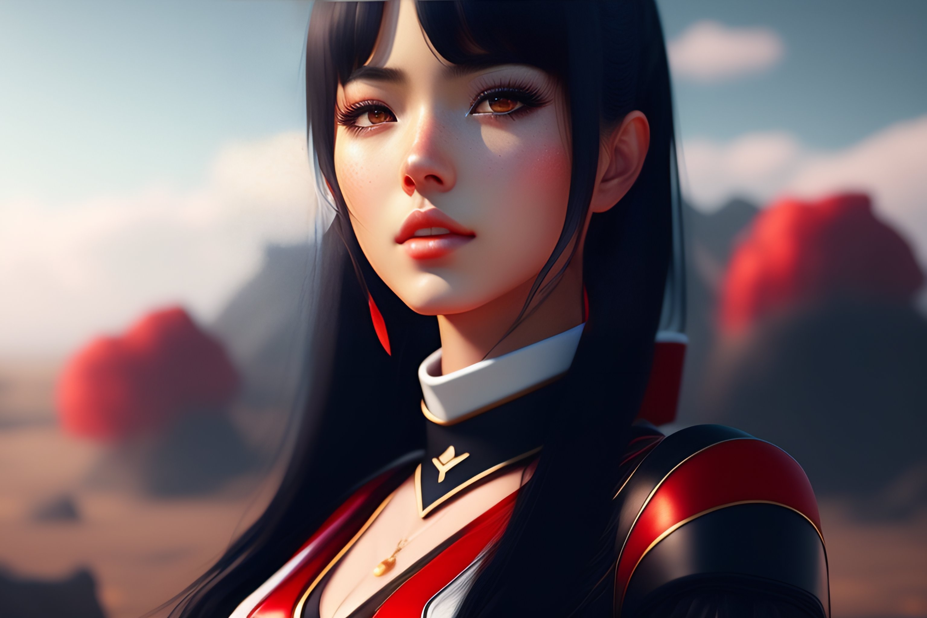 anime girl with black hair and black eyes