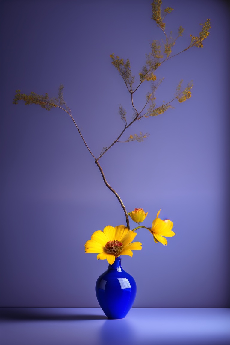Serene Symphony: Acrylic Still Life Painting of Yellow Flower in Blue Vase  - Art Lovers Australia