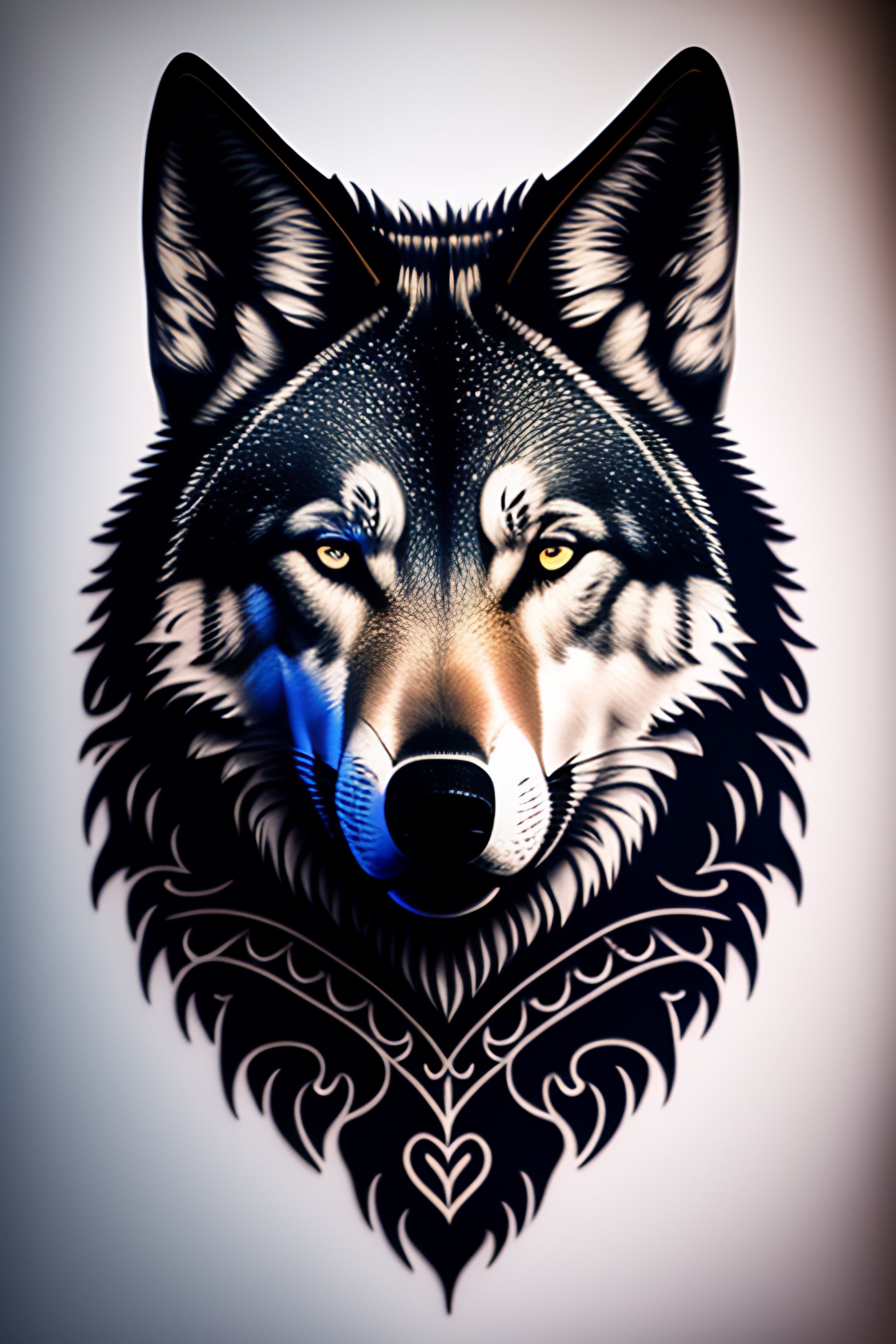 wolf face stencil tattoo