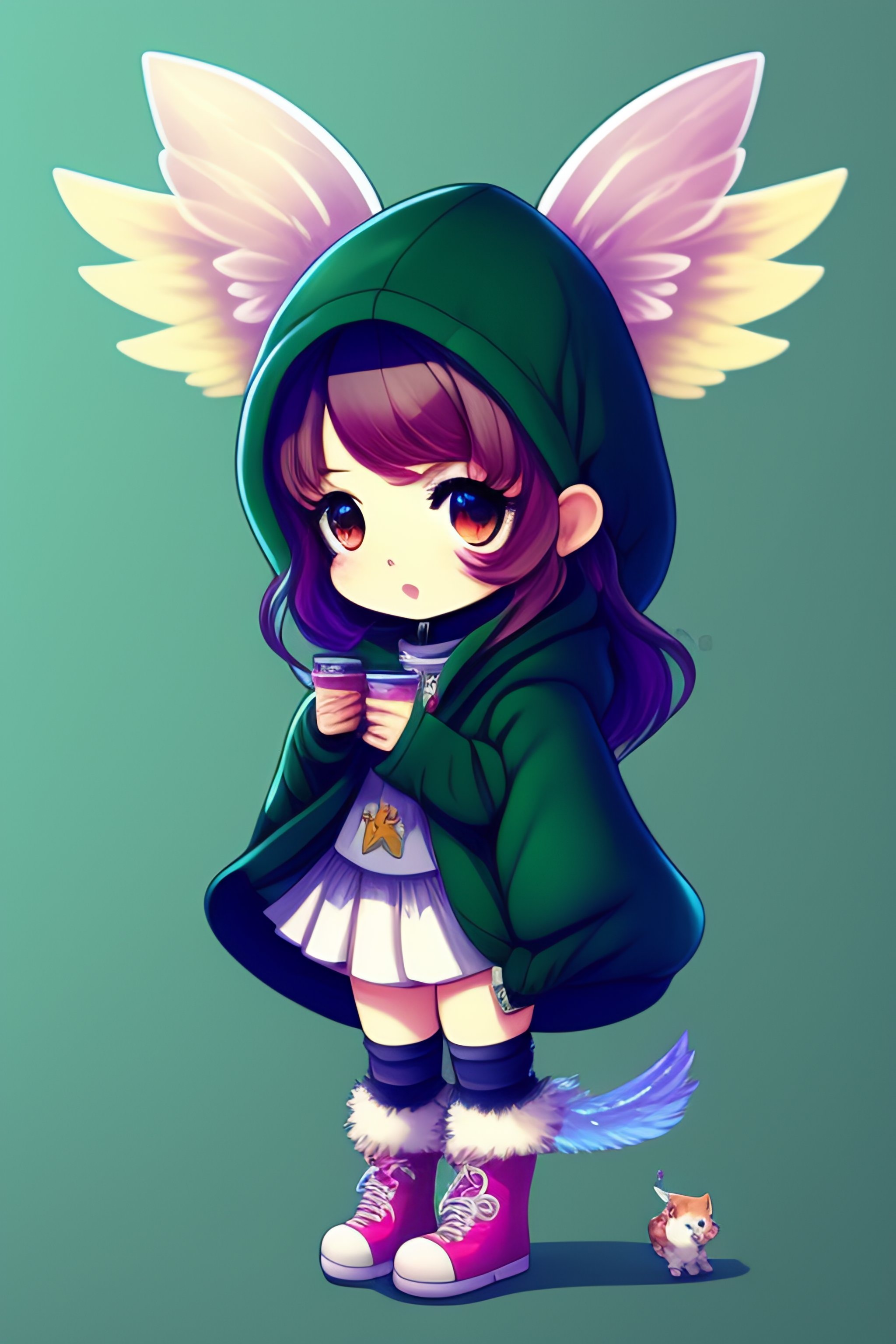 Lexica - Chibi fairy with long hair wearing oversized hoodie and thigh ...
