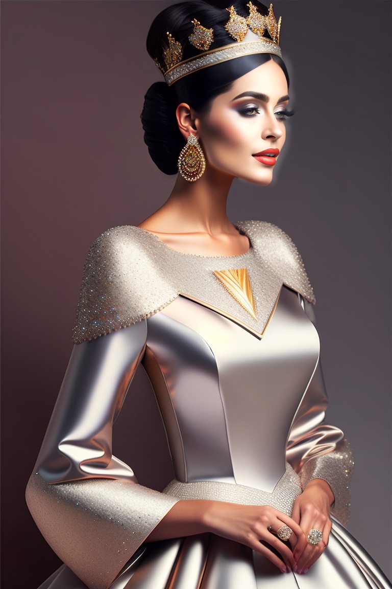 Lexica - A beautiful model wearing a silver wedding dress inspired by ...