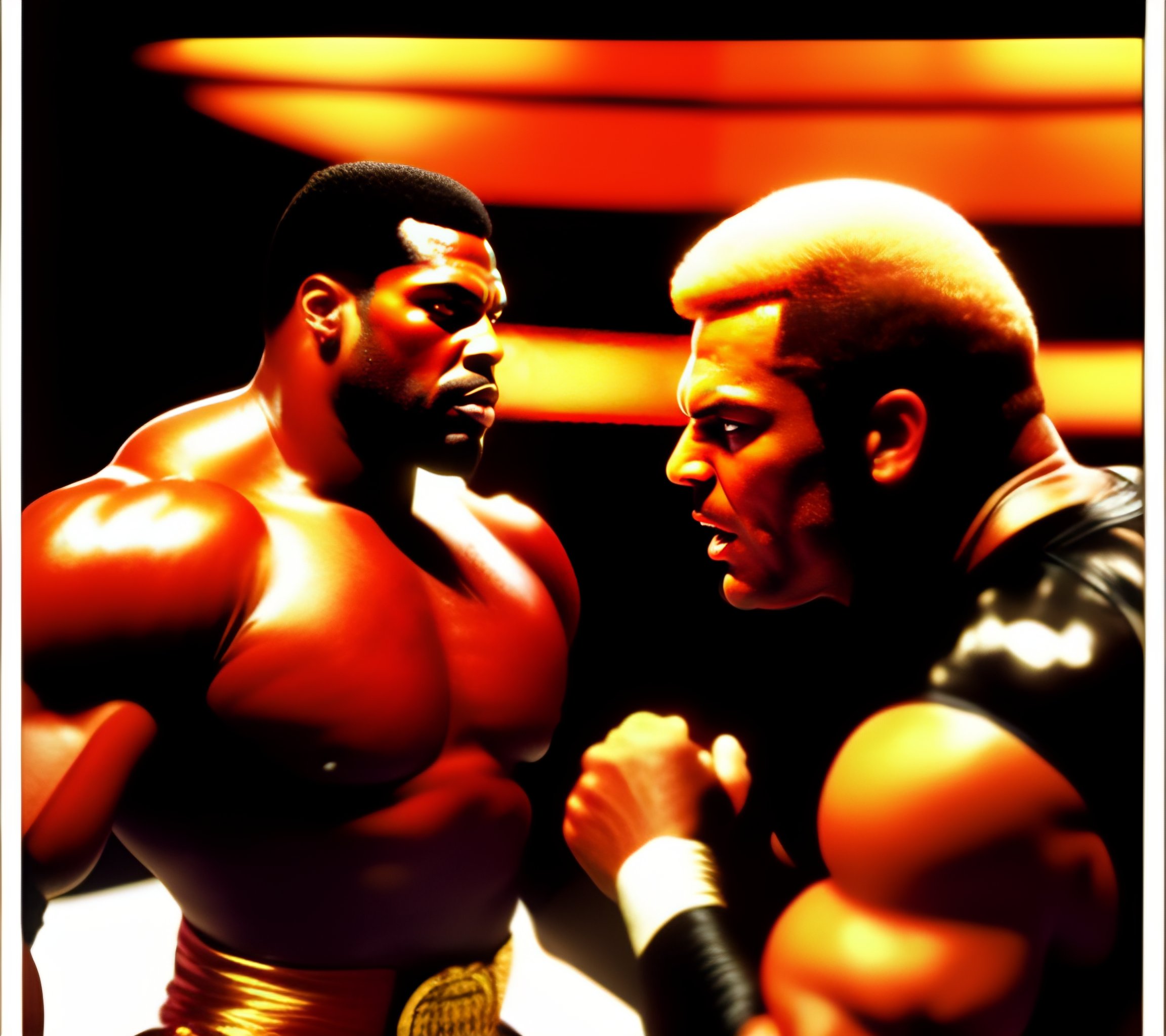 Lexica - Doomguy fighting james the rock johnson in a wrestling ring