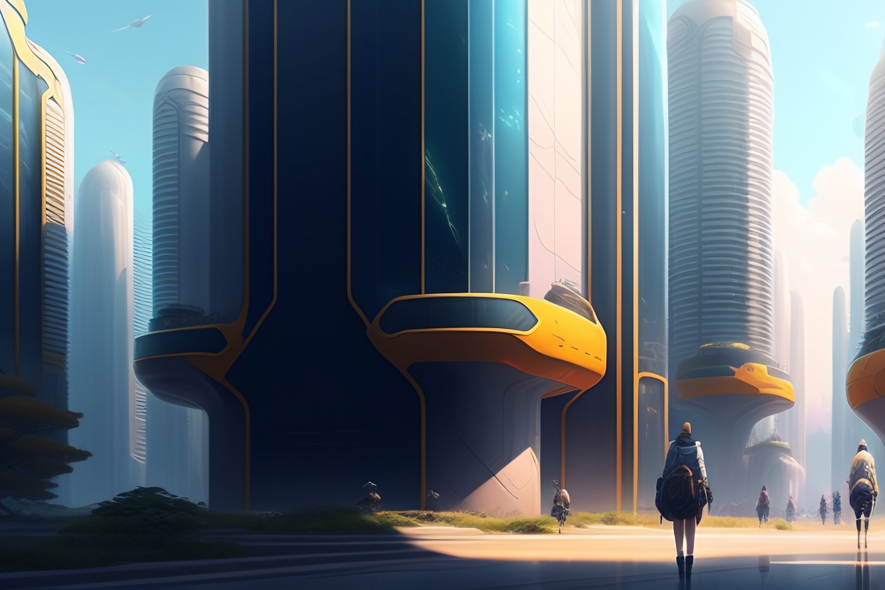 Lexica Concept art of a farfuture city, key visual, summer day