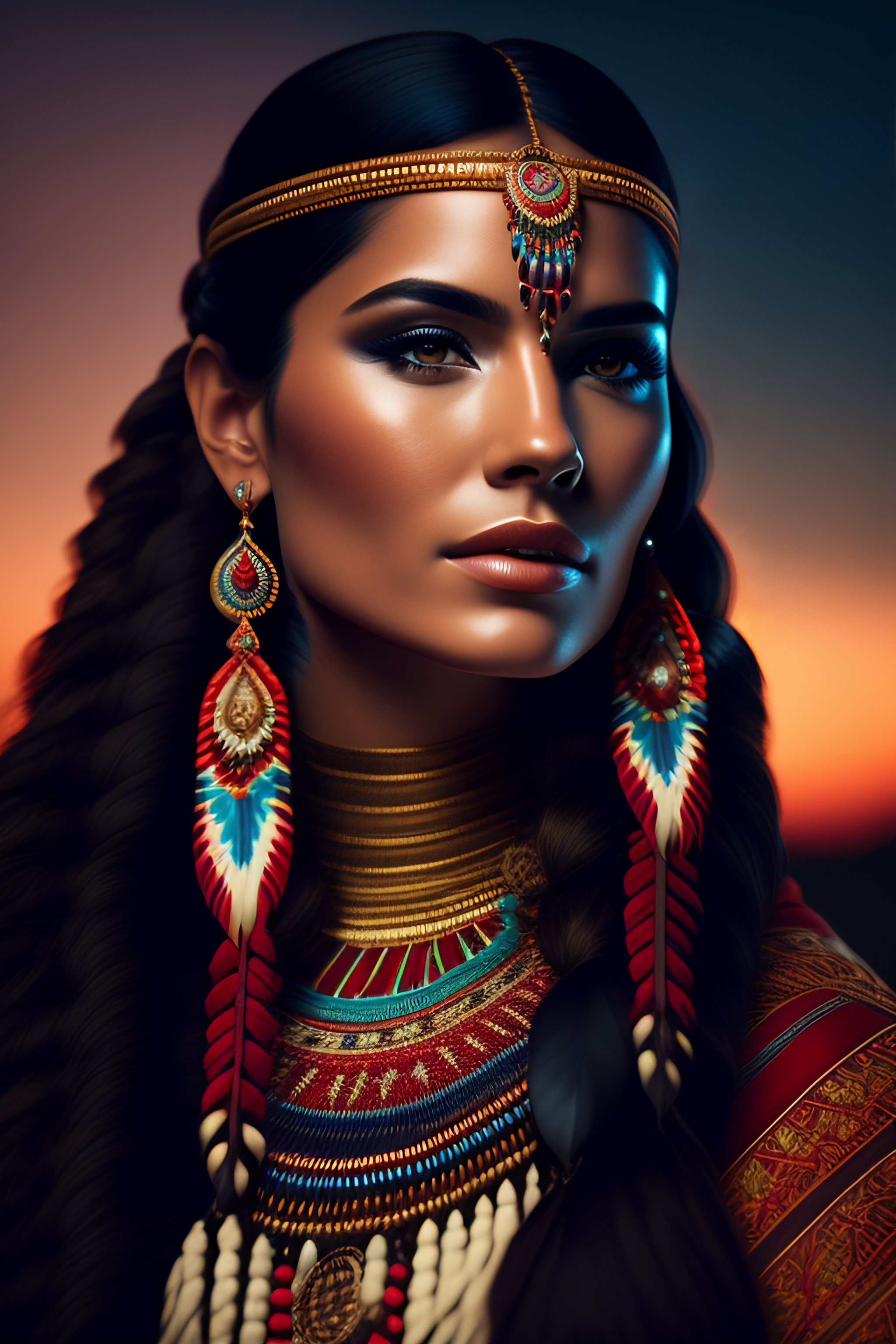 lexica-a-beautiful-portrait-of-a-native-american-woman-with-ornate