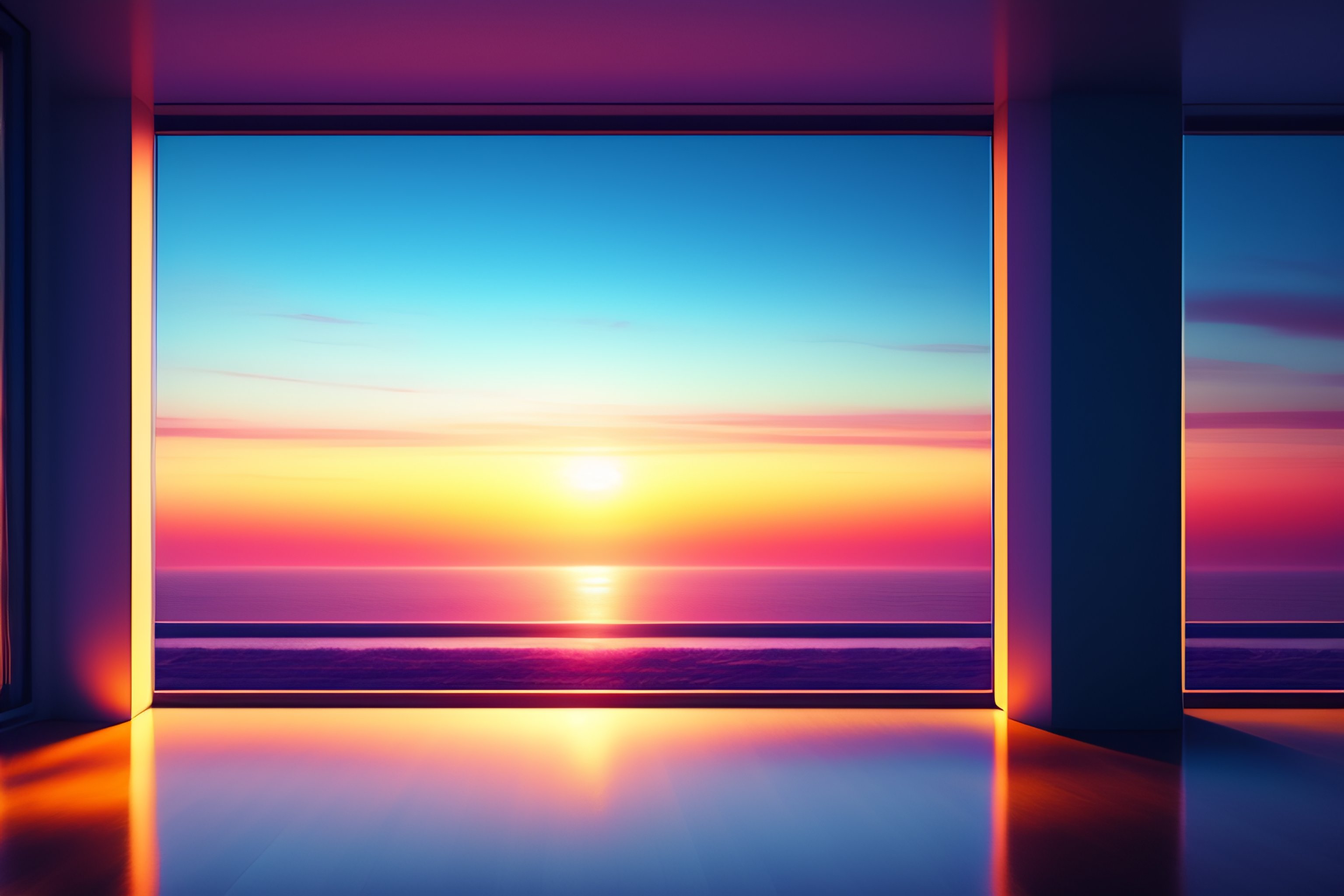 Lexica - Big window, south sea in background, tropical in background ...