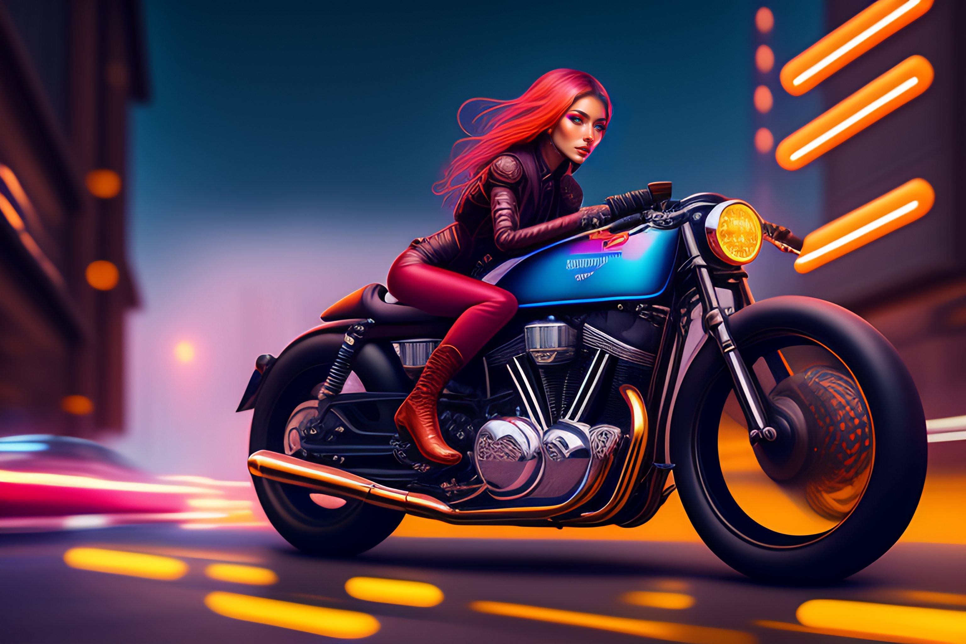 Lexica Female Model Riding Cafe Racer Motorcycle Concept Art Portrait
