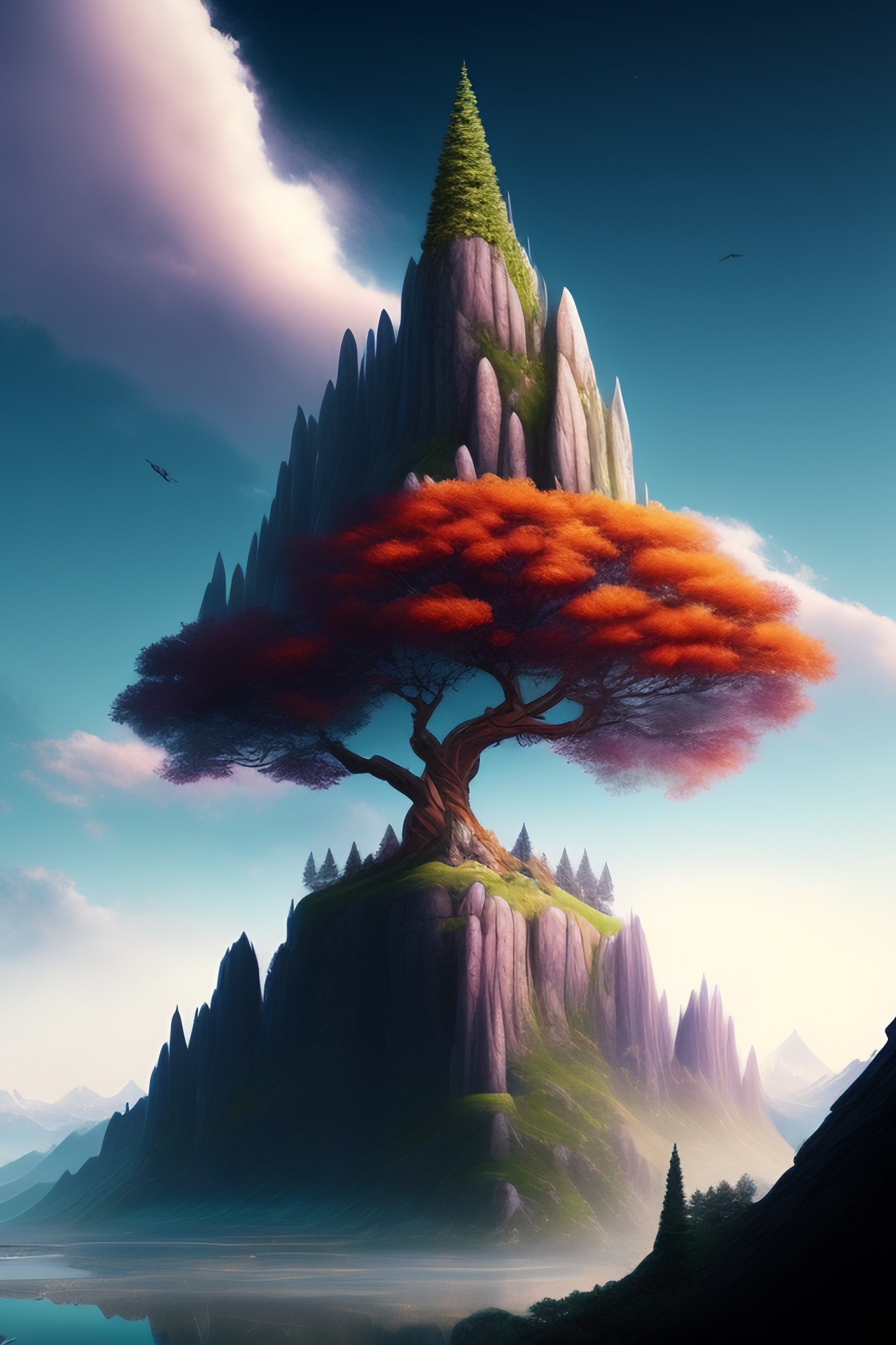 Lexica - Giant Epic Fantasy Tree, massive mountains