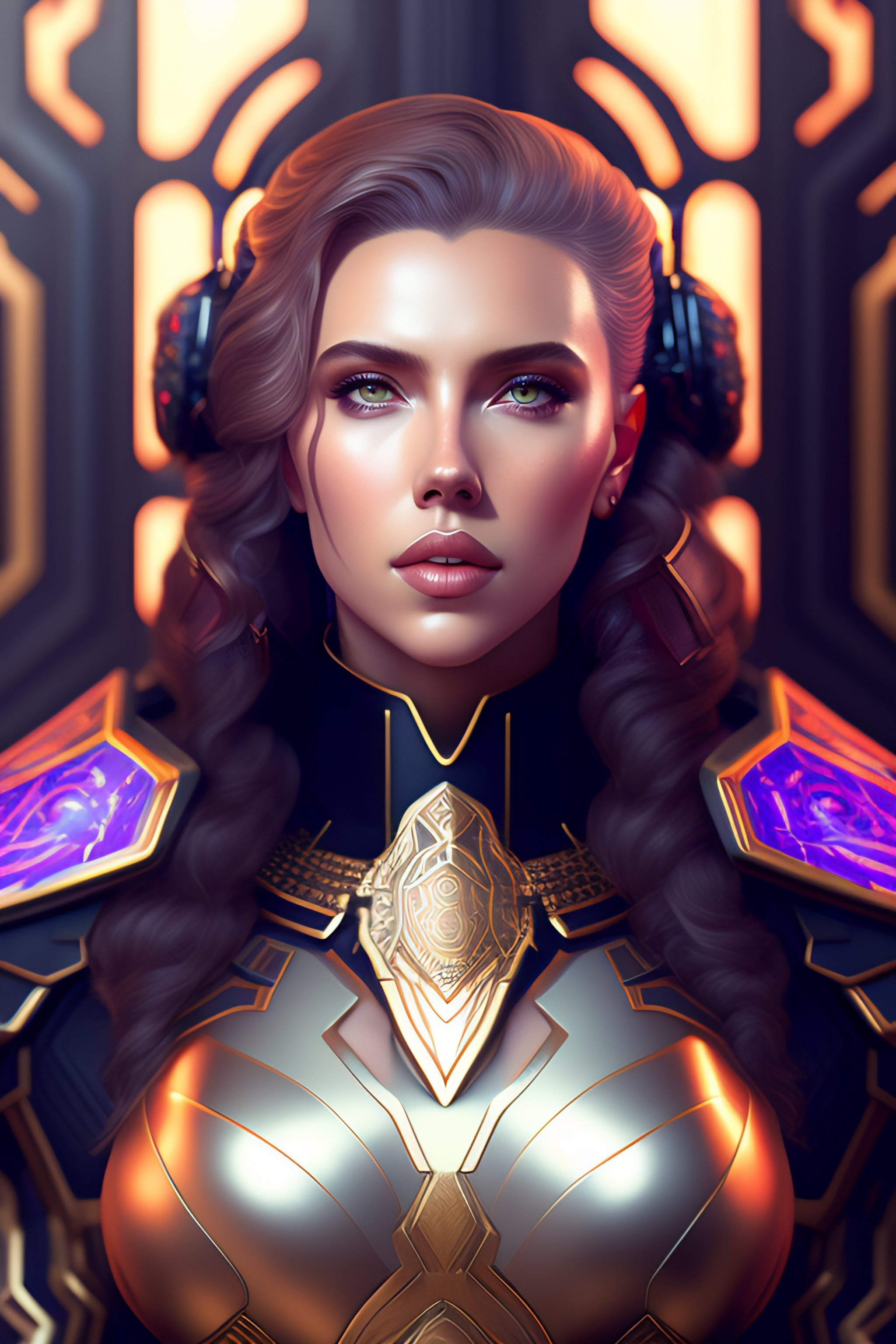 Lexica - Symmetry!! portrait of cyberpunk Scarlett Johansson empress ...