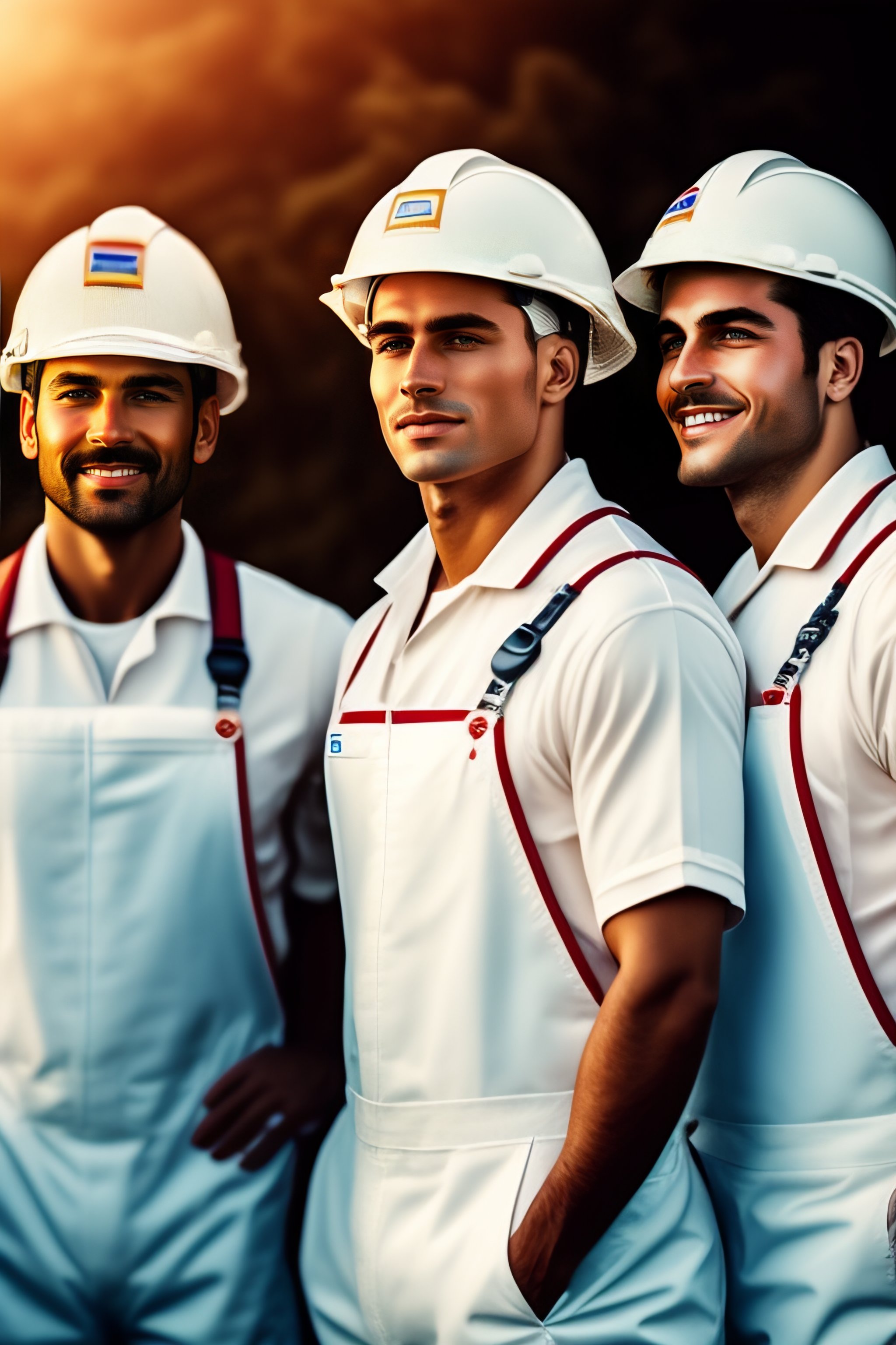 Lexica A big group of painters wearing white uniform overalls on