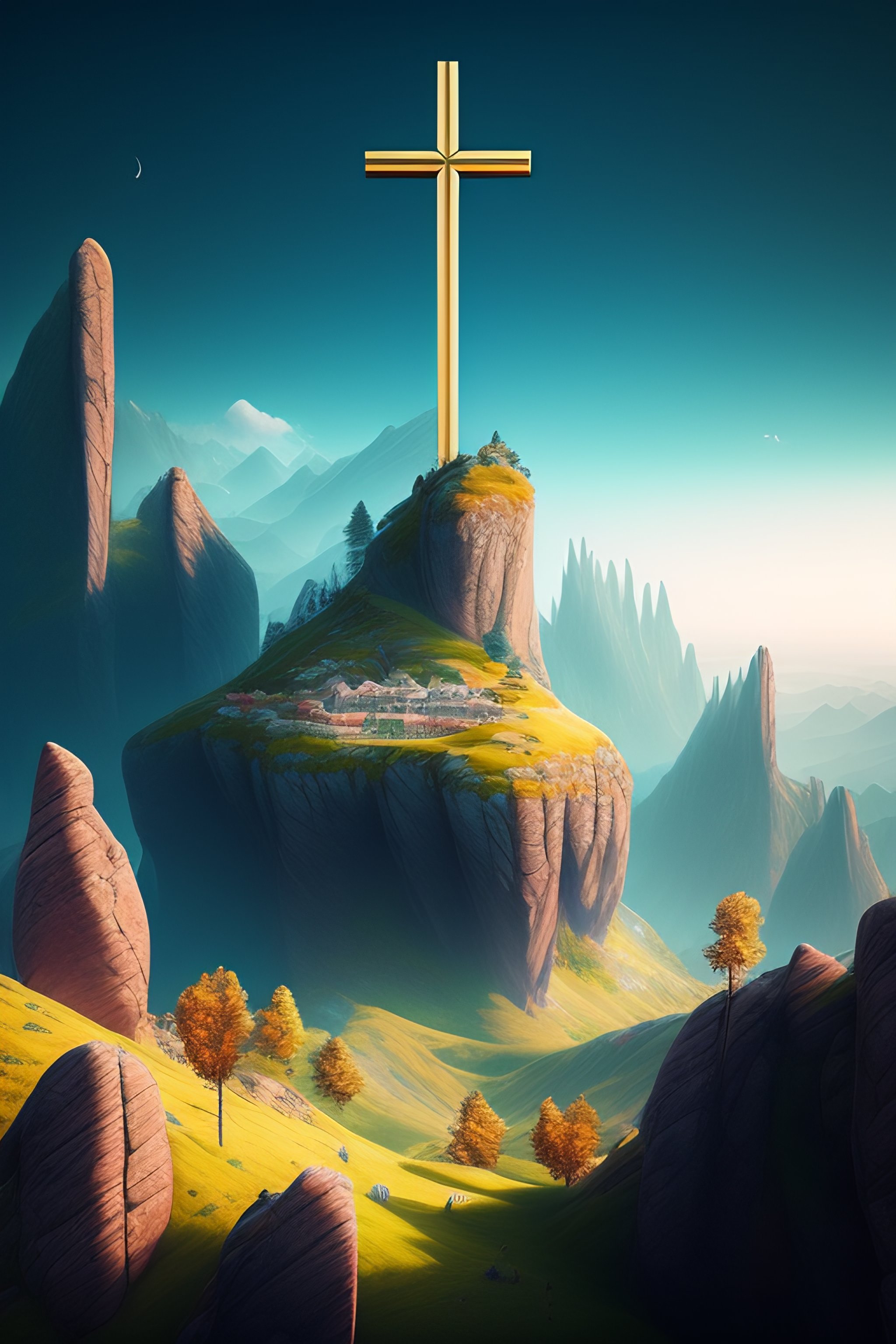 Lexica - Fantasy landscape and an cross in the terrain, digital art, 8k ...