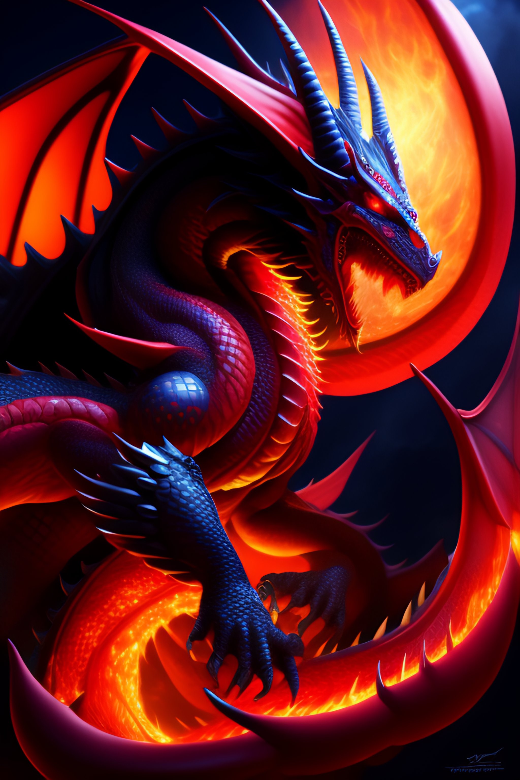 Lexica - Fearsome black dragon, intricate scales, glowing red eyes ...