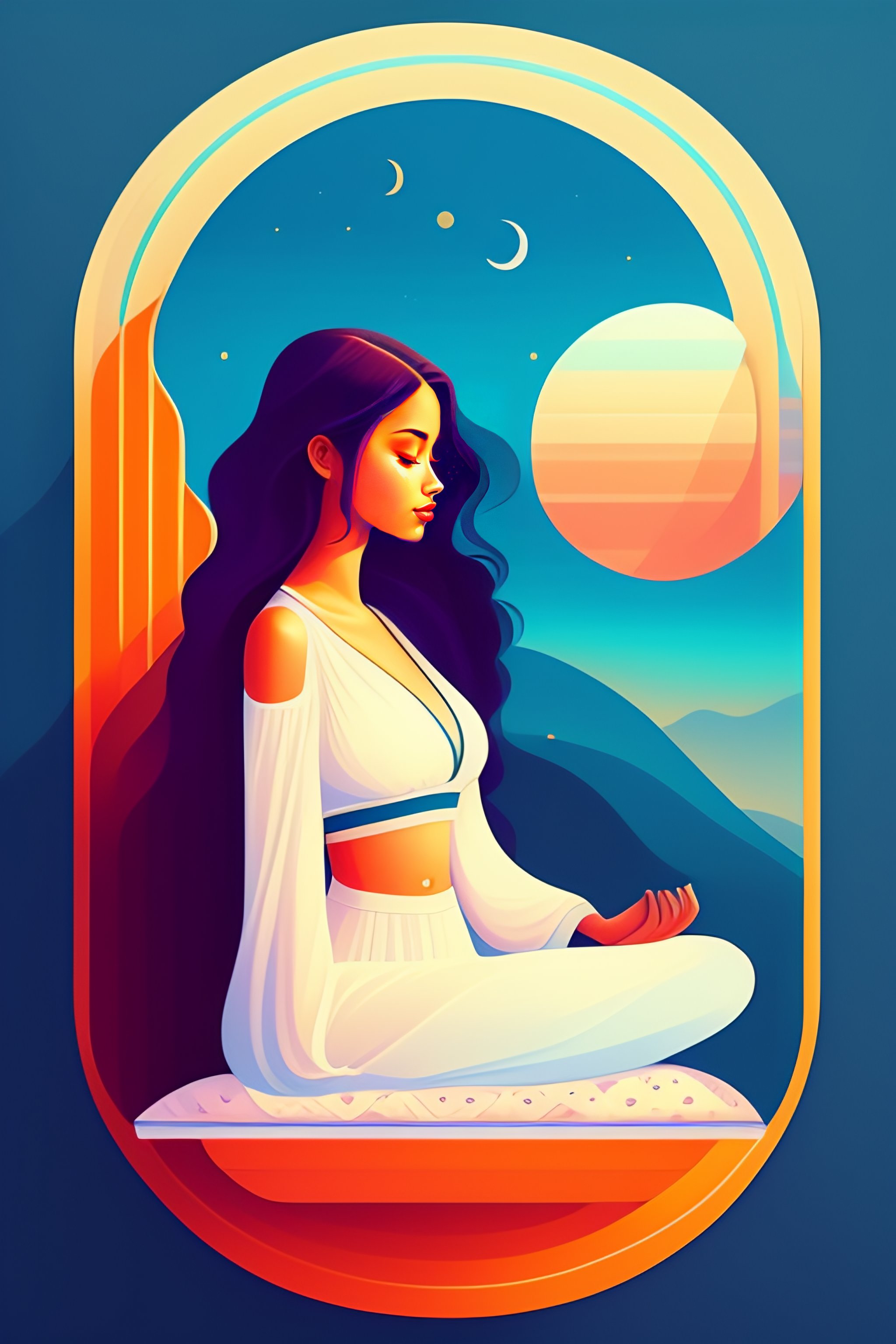 Lexica - Beautiful painting of female sitting on her bed and meditating ...